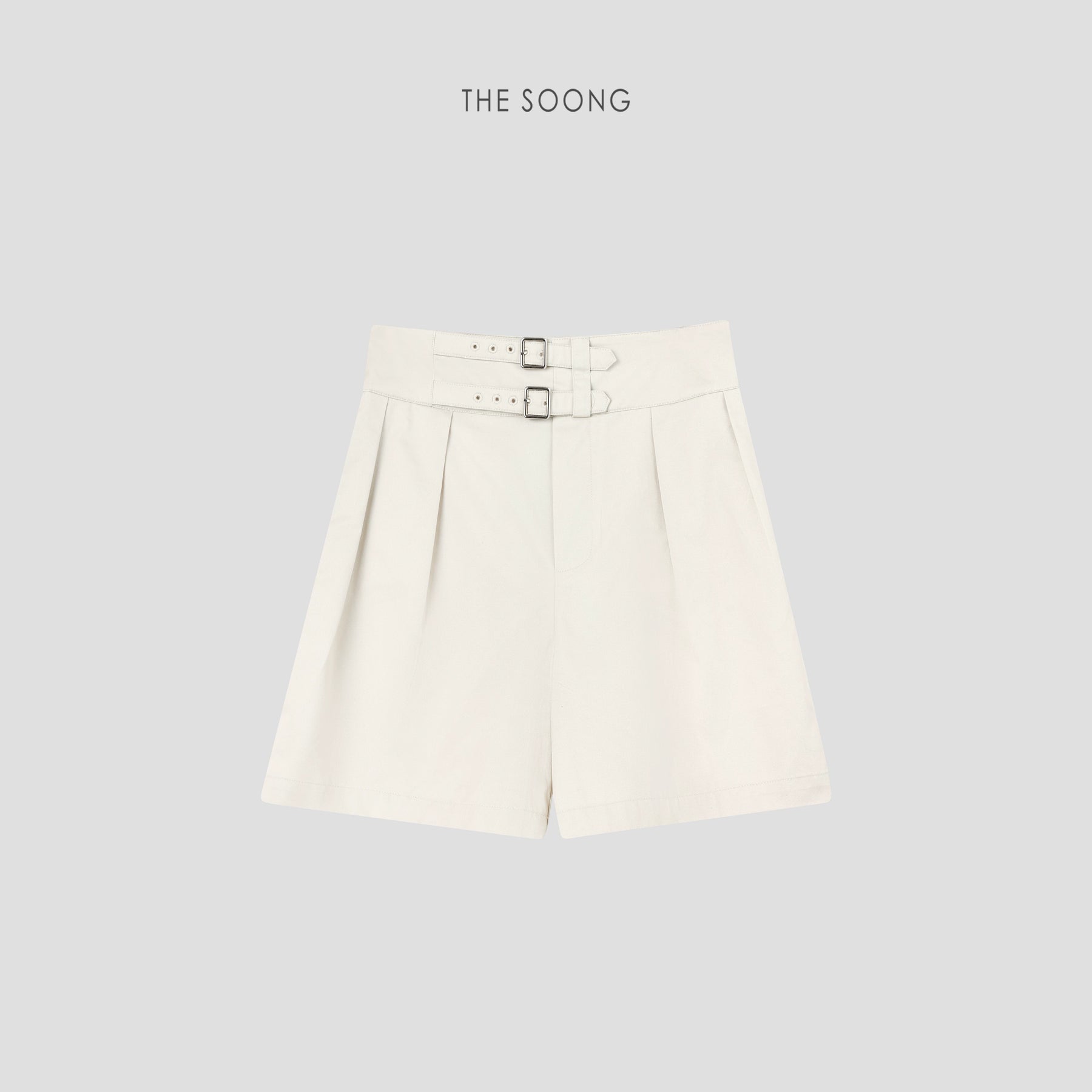 THESOONG/Wabi-Sabi Minimalism 100% Pure Cotton Dynamic Double Pleat Adjustable Buckle Shaping Mid-Rise Shorts 6850