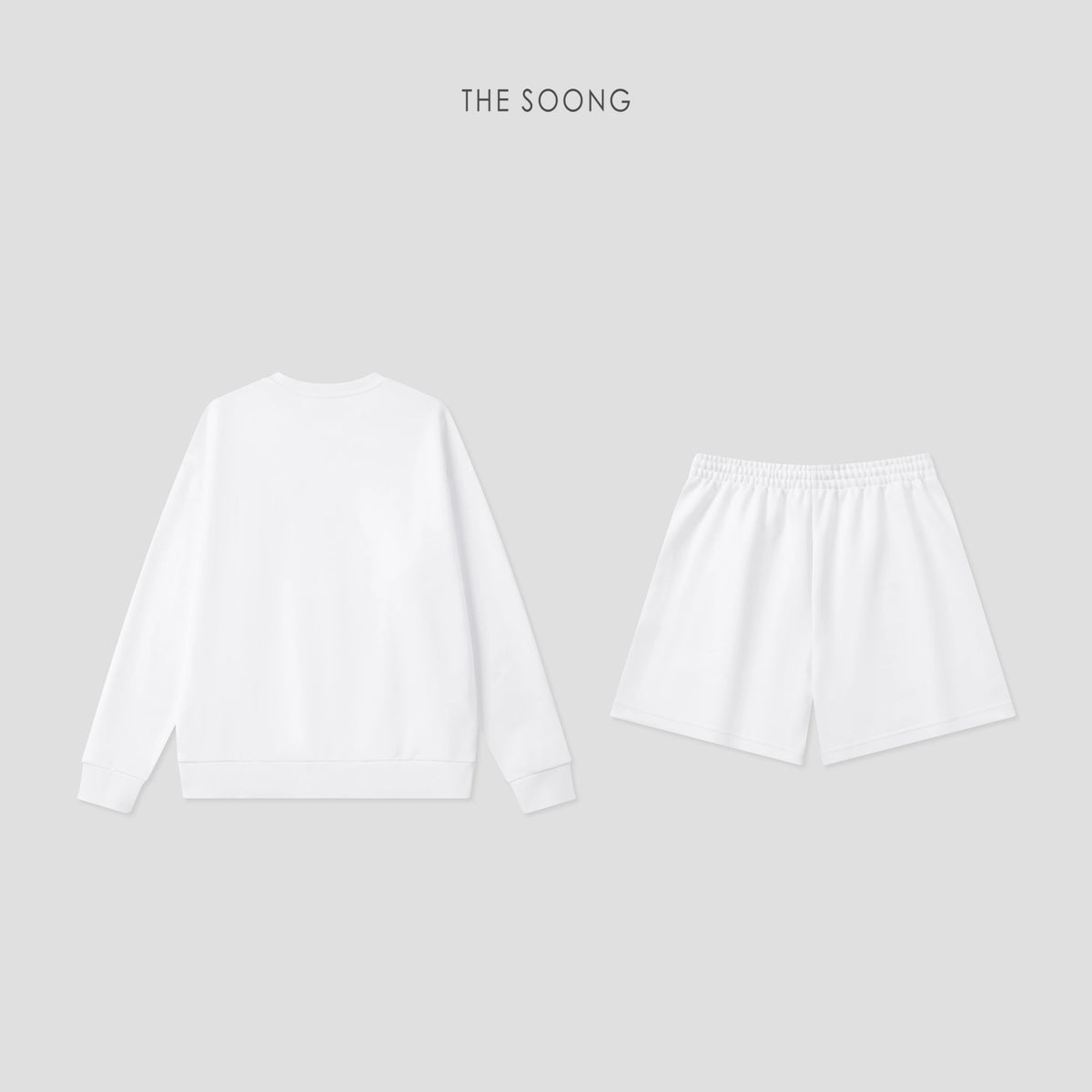 THESOONG/Relaxed Daily, Textured Round-Neck Dropped Shoulder Sweatshirt and Shorts Set for Women 8864