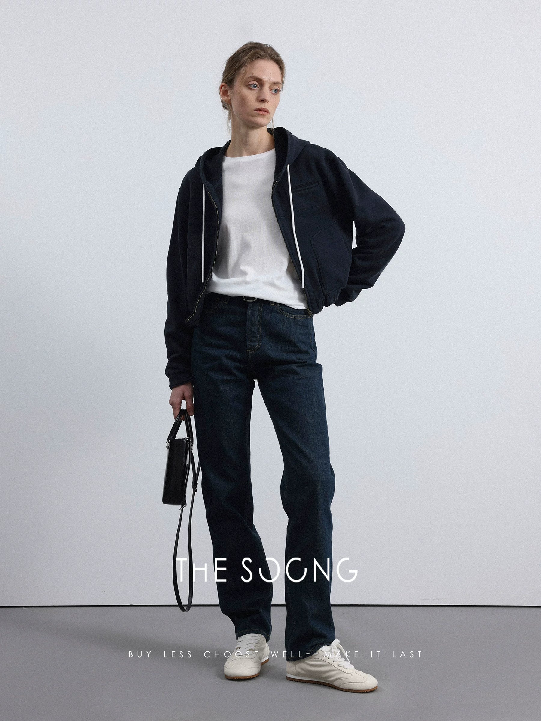 THESOONG/Red Selvedge Denim, Women’s Button-Up Mid-High Waist Straight-Leg Non-Stretch Vintage Blue Jeans