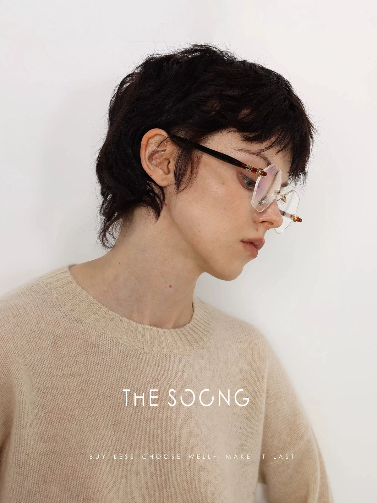 THESOONG/Genteel Degenerate light luxury literary style frameless glasses frame handmade design anti-blue light glasses