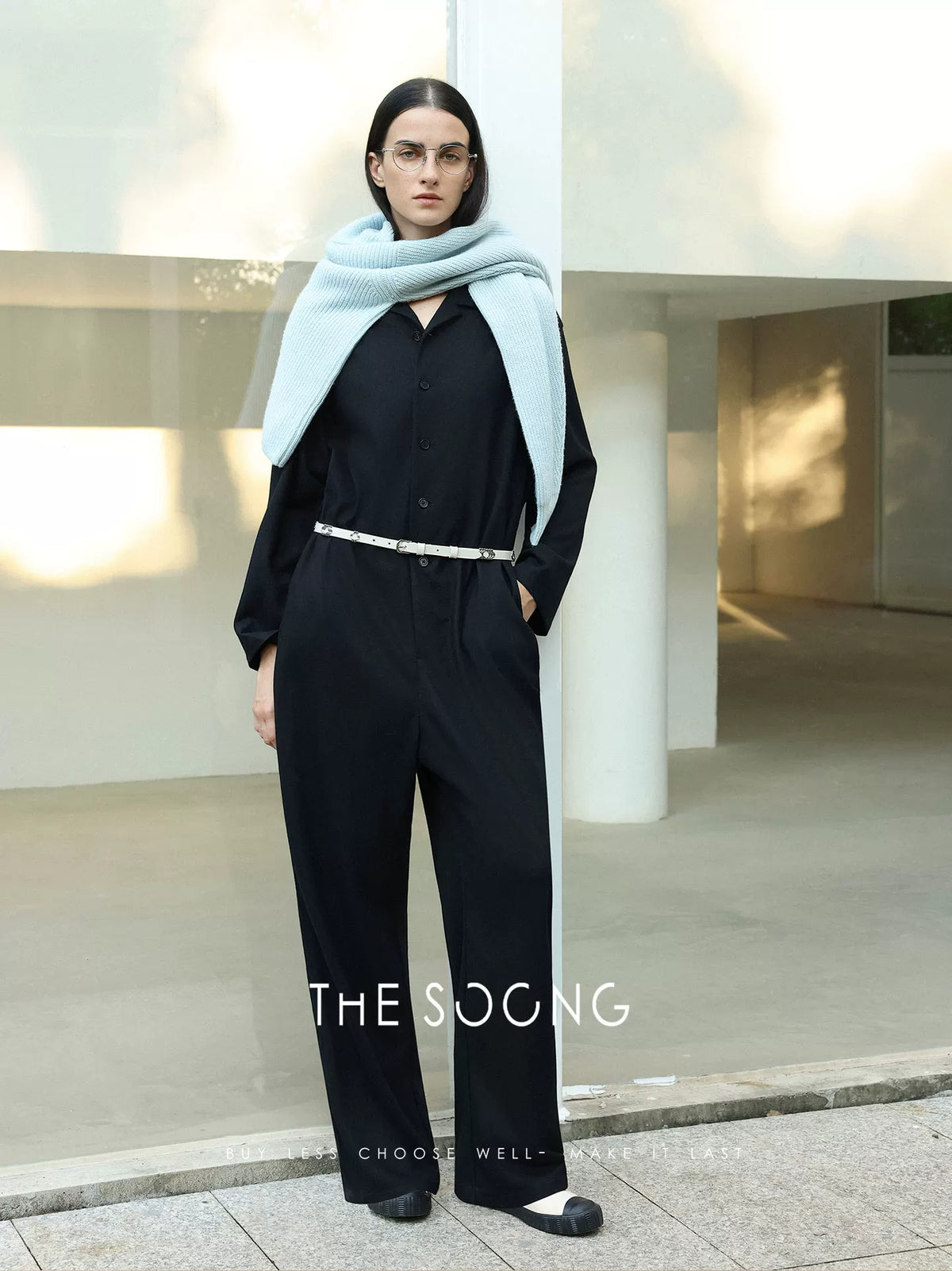THESOONG/ 400g heavyweight wool blend jumpsuit for women, autumn polo collar set, mid-long style 7392