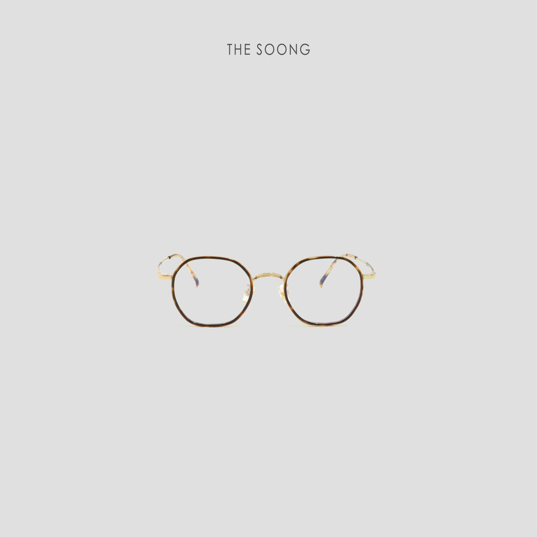 THESOONG/polygon glasses, ultra-lightweight titanium dual-color yellow pattern versatile makeup-free glasses 8512