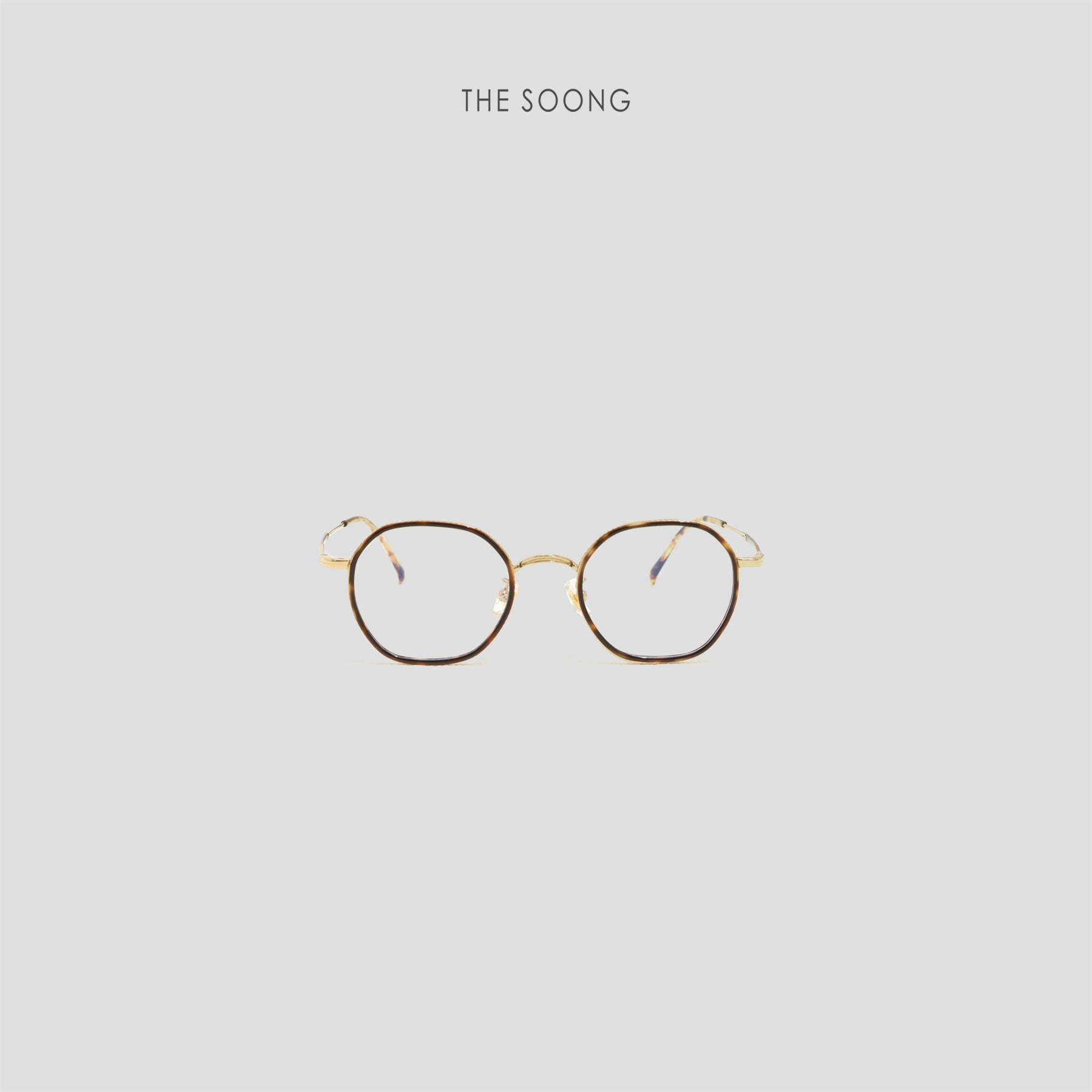 THESOONG/polygon glasses, ultra-lightweight titanium dual-color yellow pattern versatile makeup-free glasses 8512