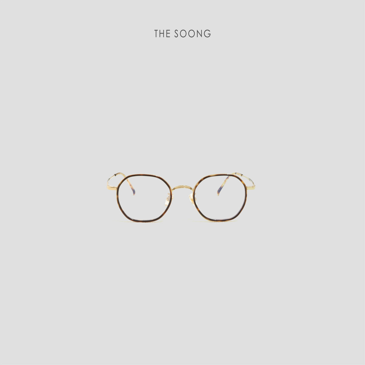 THESOONG/polygon glasses, ultra-lightweight titanium dual-color yellow pattern versatile makeup-free glasses 8512