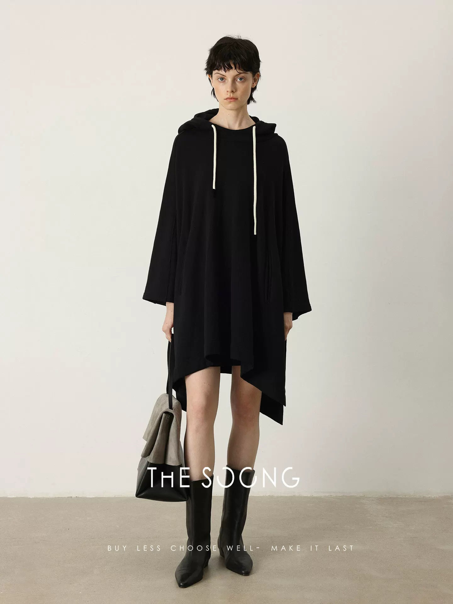 [Clearance 3] Serene Ergonomic Pure Cotton Ultra-Fine Four-Line Crochet Mid-Long Hooded Sweatshirt 7288