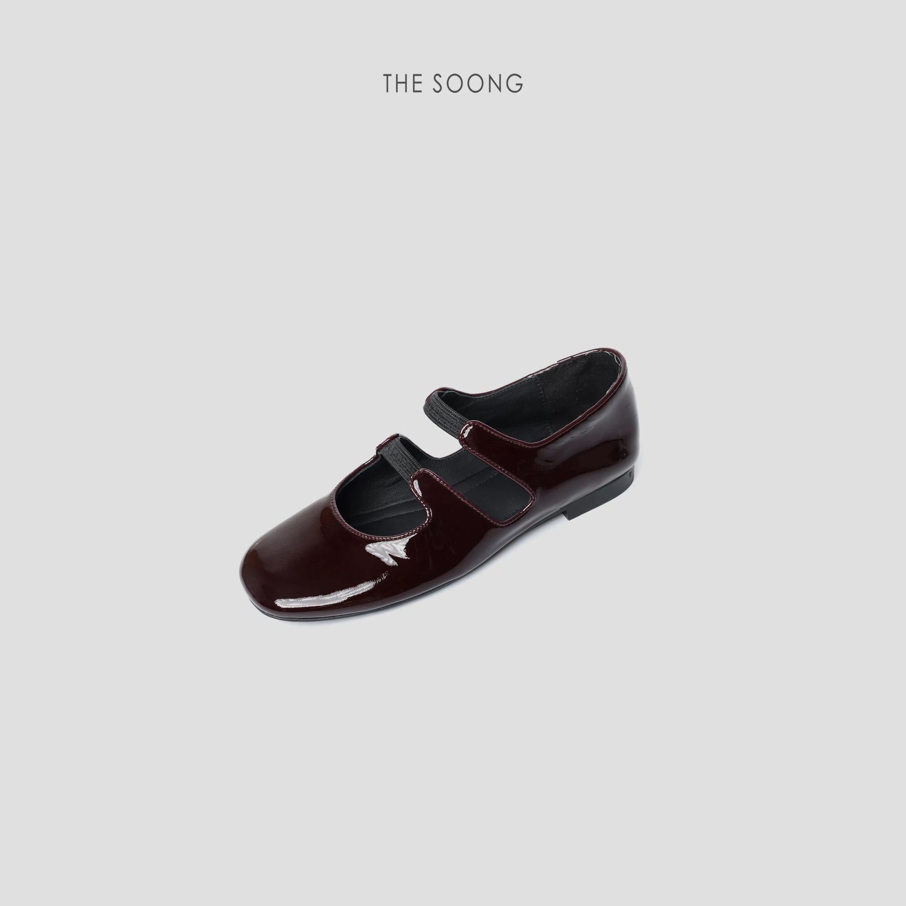 THESOONG/Classic Mary Jane Shiny Patent Leather Small Shoes Retro Elegant Elastic Band Versatile Black Shoes for Women
