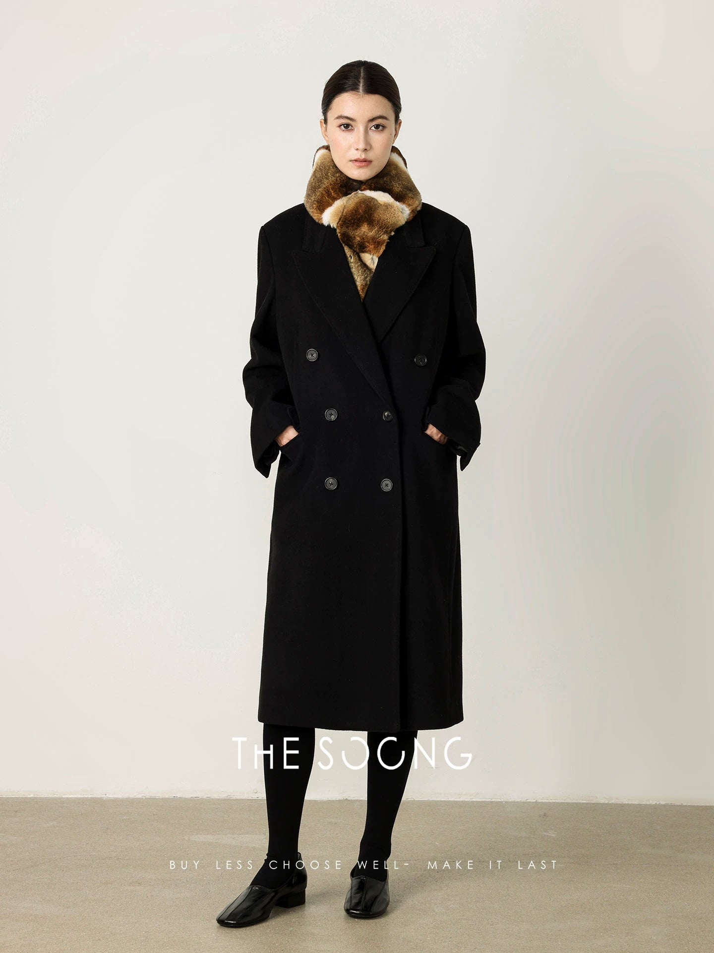 THESOONG/Autumn/Winter Classic Double-Breasted Cashmere Wool High-End Coat Jacket for Women 7281