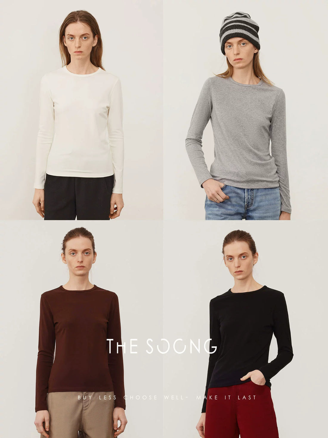 THESOONG/New Simple Basic Comfortable Tencel Wool Blend Crew Neck Long Sleeve T-Shirt Base Shirt for Women 8294