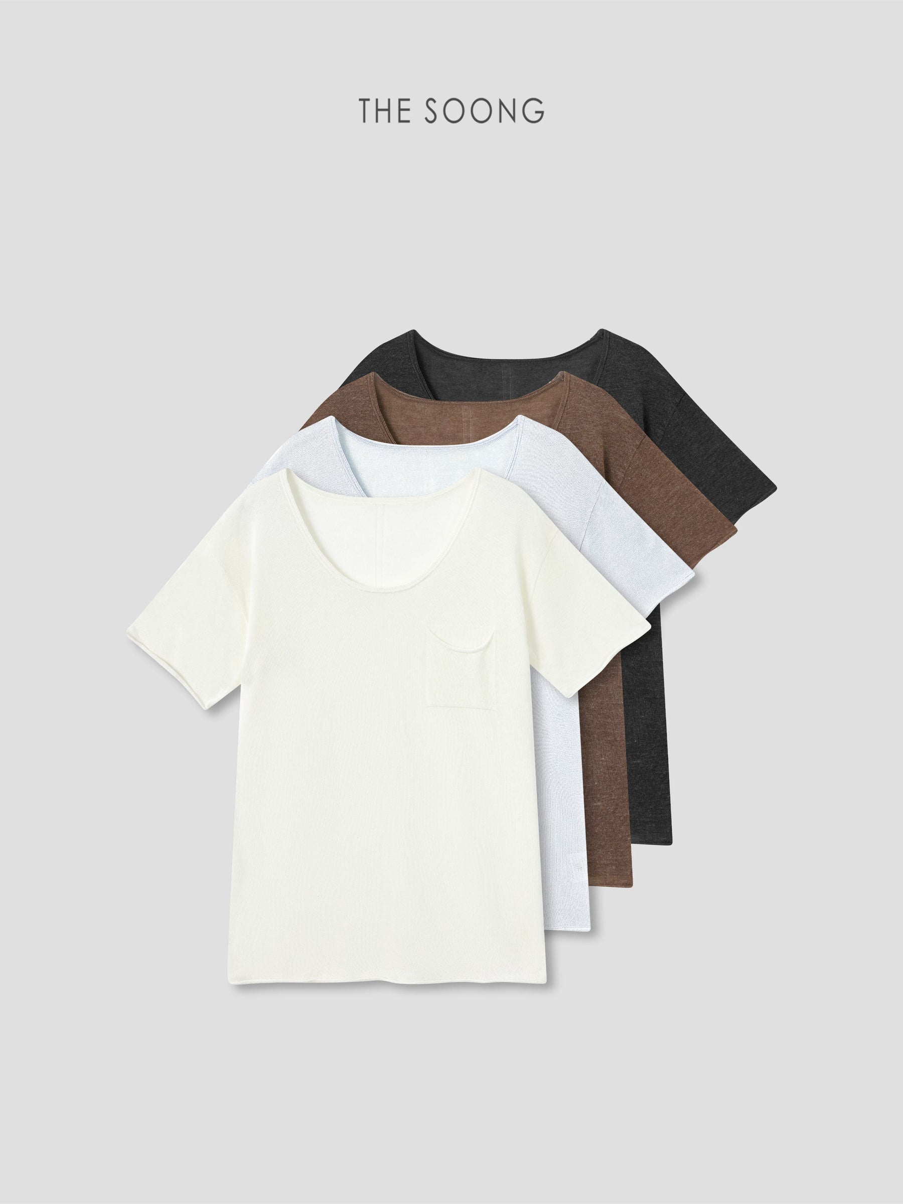THESOONG/Lyocell Linen Blend Natural Rolled Edge Knit T-Shirt Women Summer Thin Short Sleeve HWTX9317