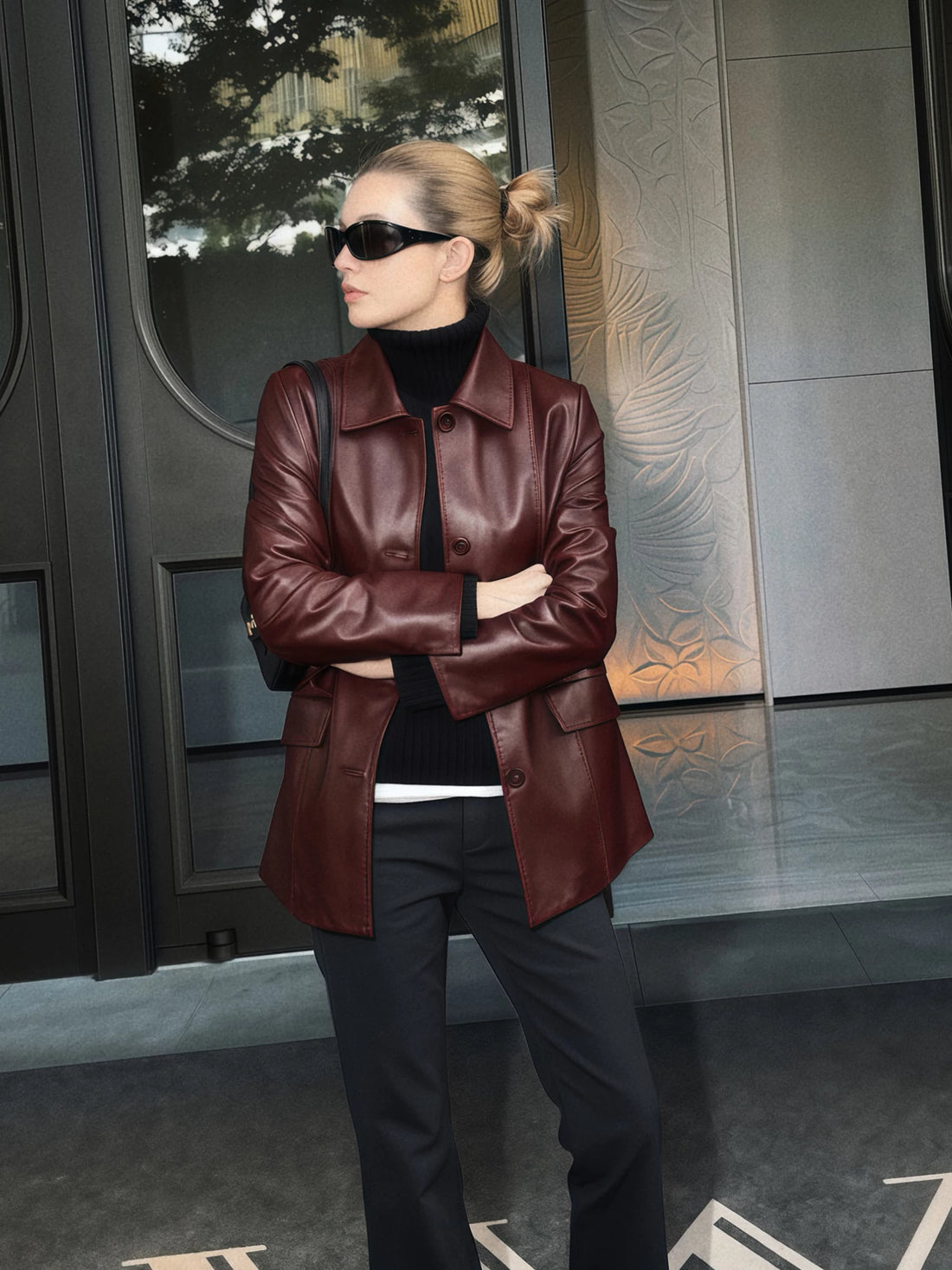THESOONG/Glowing Vintage New Zealand Sheepskin Handmade High-end Retro Small Lapel Leather Jacket for Women