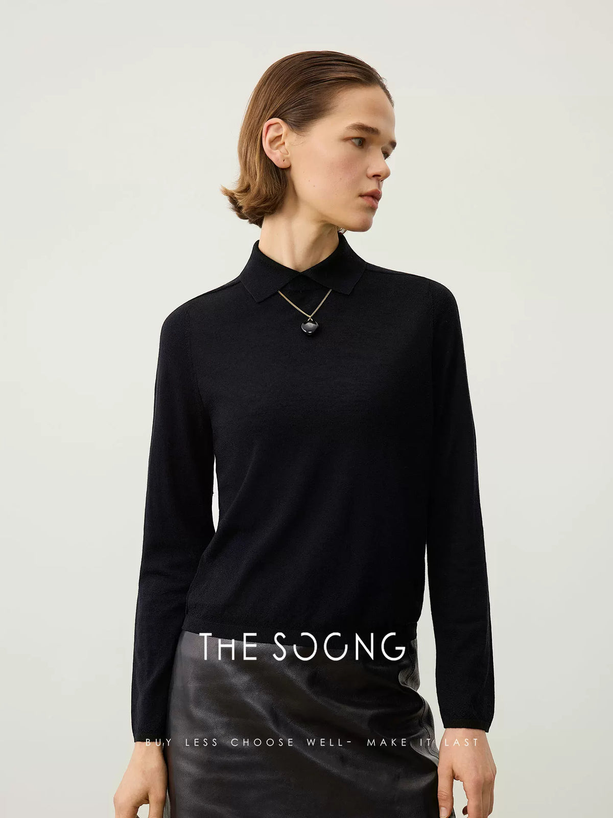 [Clearance 3] Early autumn 100% wool POLO collar knit long sleeve pullover top for women, 145g 7349