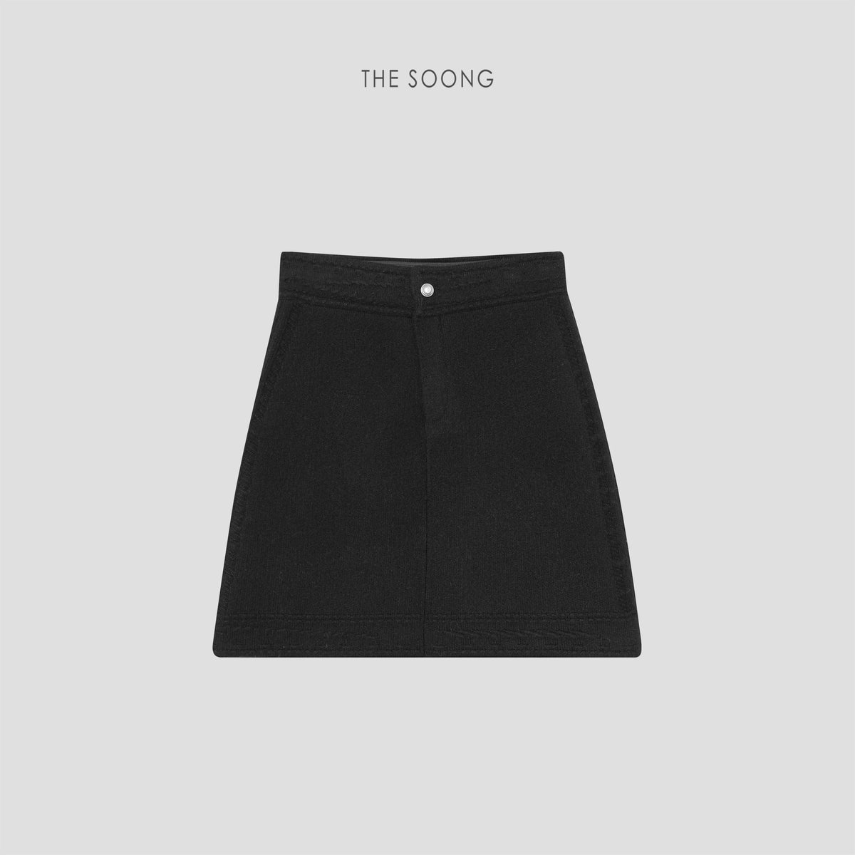 THESOONG/Autumn/Winter Classic 100% Wool Warm Waist Elastic Black A-Line Skirt 8219
