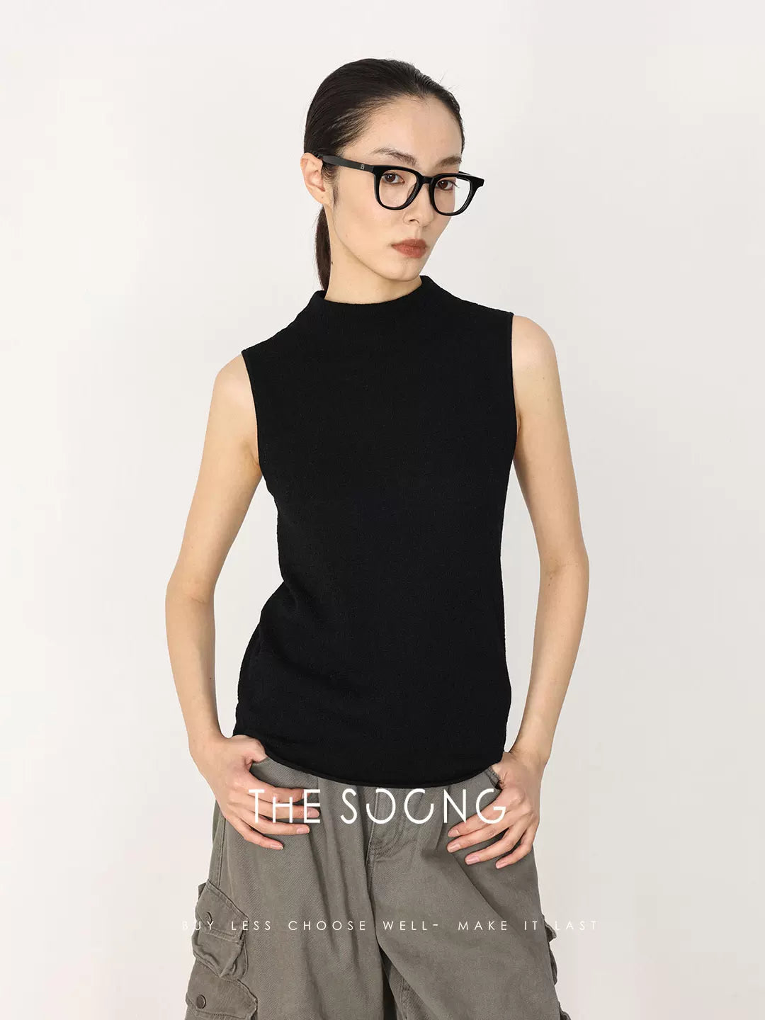 THESOONG / Spring New Sheep Wool Minimalist Sleeveless Half-high Collar Knitted Vest for Women HWMY8519