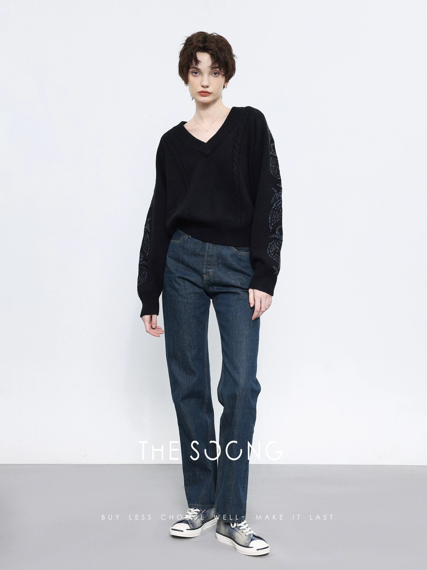 THESOONG/Red Selvedge Denim, Women’s Button-Up Mid-High Waist Straight-Leg Non-Stretch Vintage Blue Jeans
