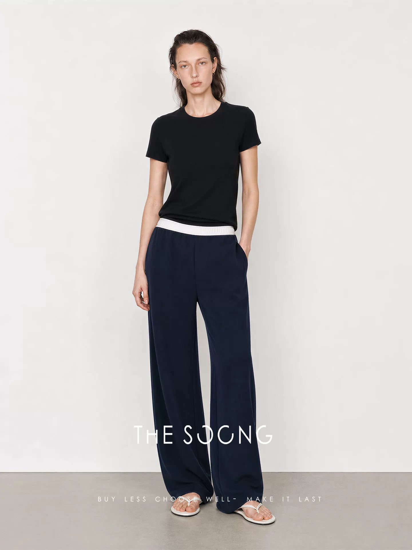 THESOONG/Soft Pants Summer Thin Modal Blend Elastic Waist Straight Draped Casual Pants, Women 4926