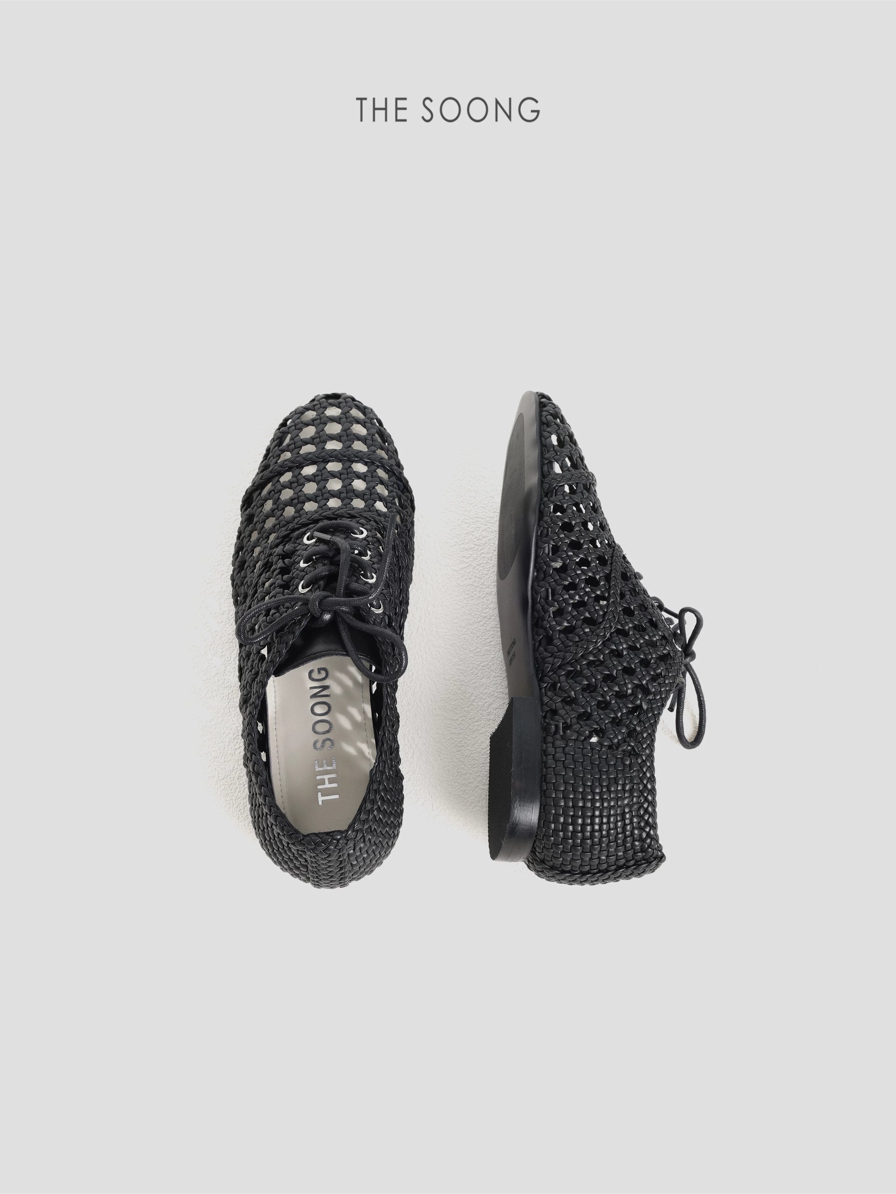 THESOONG/Obsidian Hand-Woven Hollow Breathable Lace-Up Round-Toe Versatile Flat Casual Shoes for Women 9293