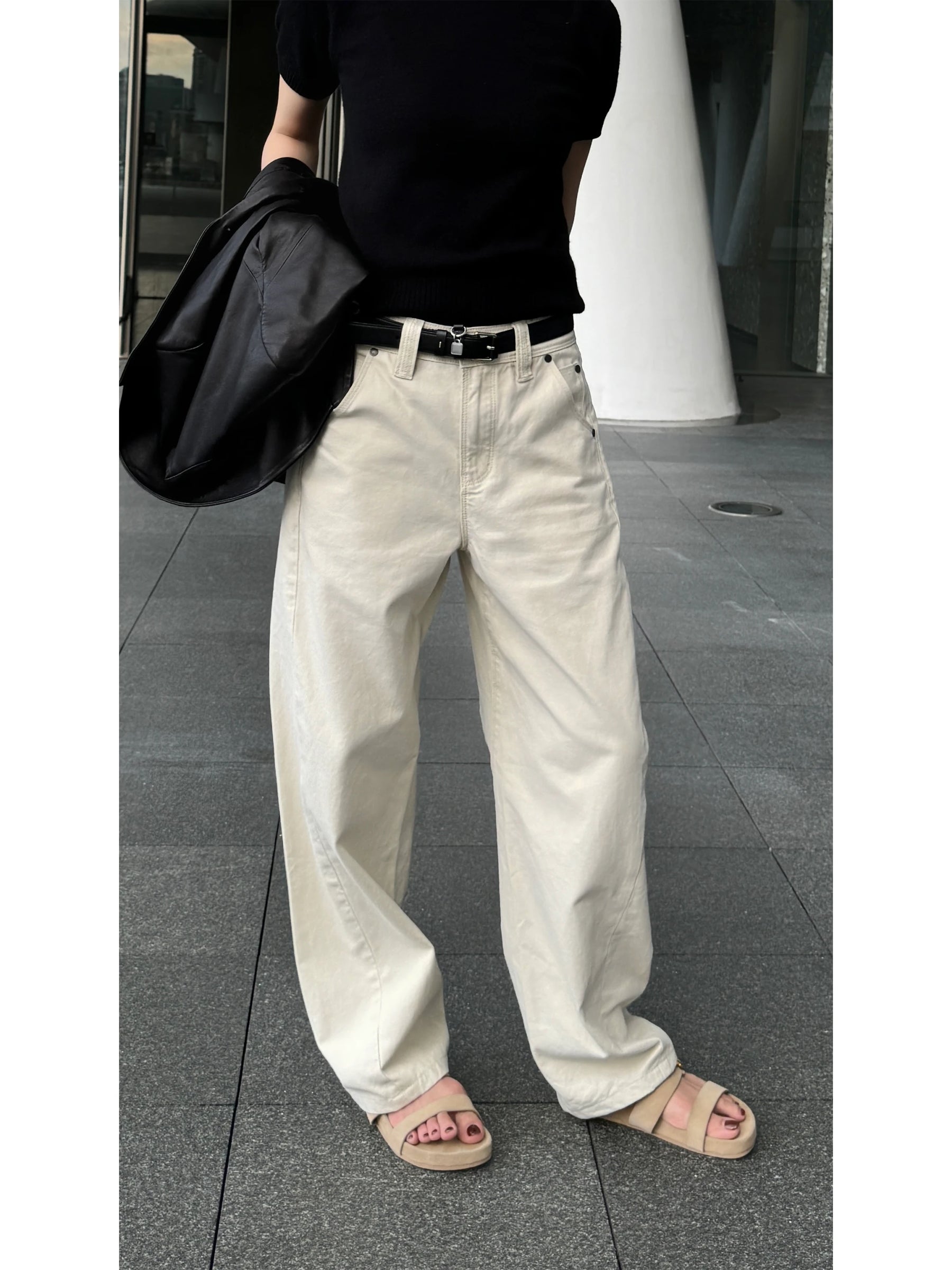 THESOONG/Coconut pants retro light workwear style nostalgic washed loose slimming jeans for women new in autumn