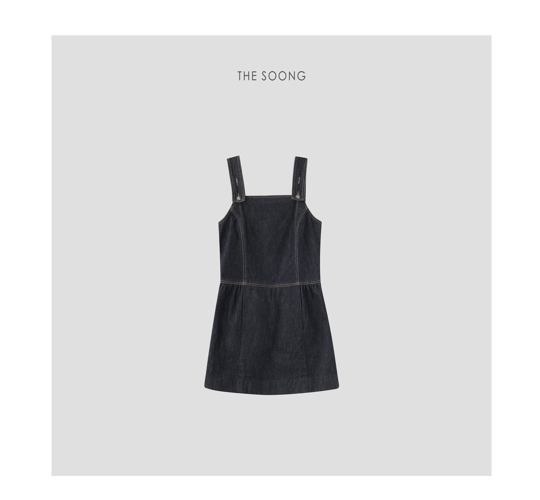 THESOONG/Paris Suspender Skirt 100% Pure Cotton Breathable Comfortable Line-Feeling Women's Denim Suspenders Dress 7630
