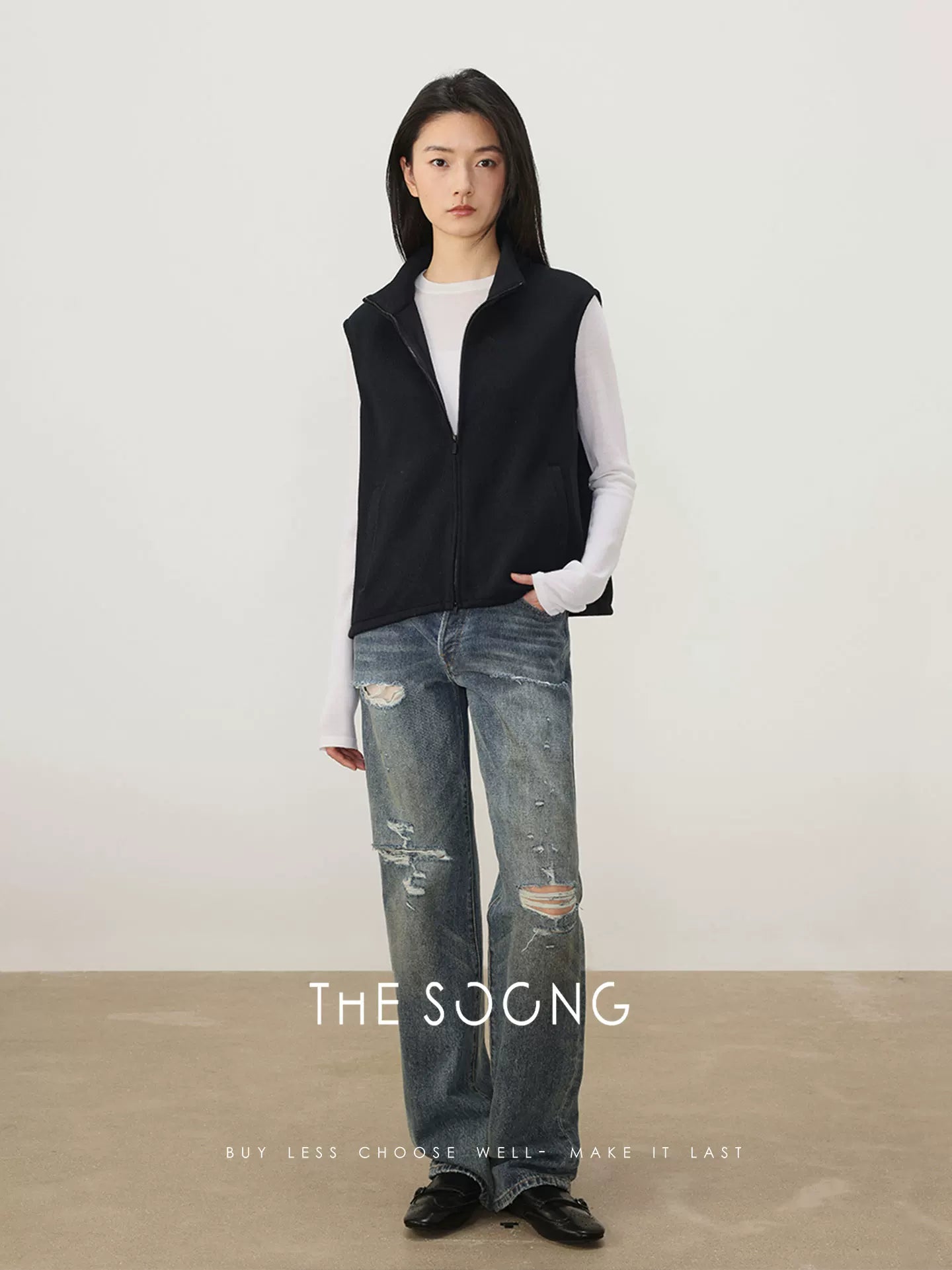 THESOONG / Spring Layering Vest Women's Fashion Chic Sleeveless Zip-up Half-high Collar Petite Vest 8259