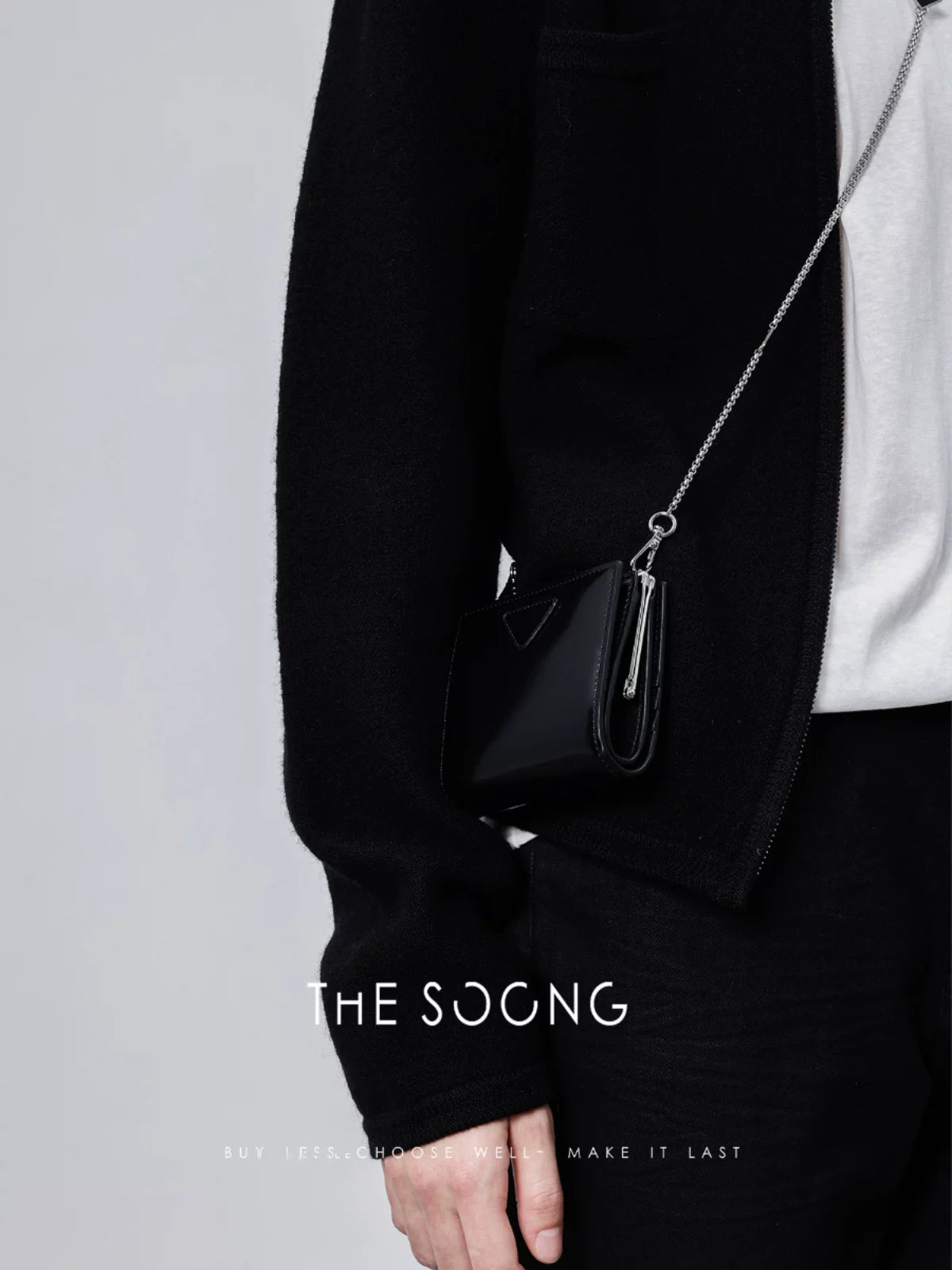 THESOONG/Cowhide Card Bag Niche Design Pure Handmade Top-Grain Calf Leather Chain Versatile Crossbody Bag