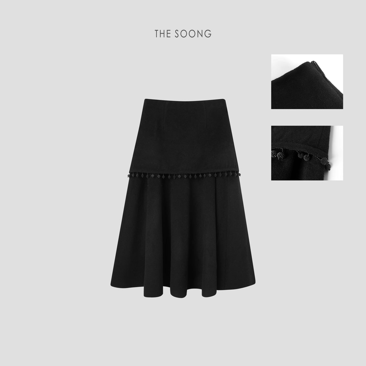 THESOONG/Fashionable Delight 100% Wool Handmade Waxberry Bead Warm Mid-Waist Skirt 5525