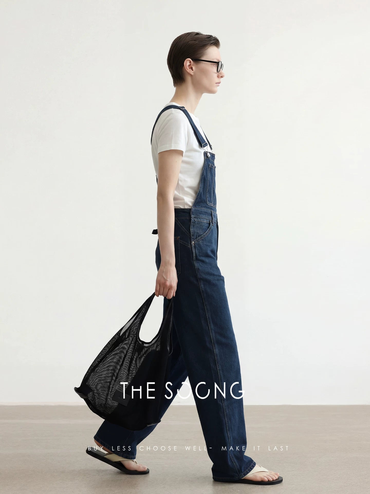 THESOONG/Casual Versatile Spring-Summer Detachable Strap High-waist Wide-leg Denim Jumpsuit for Women 8882
