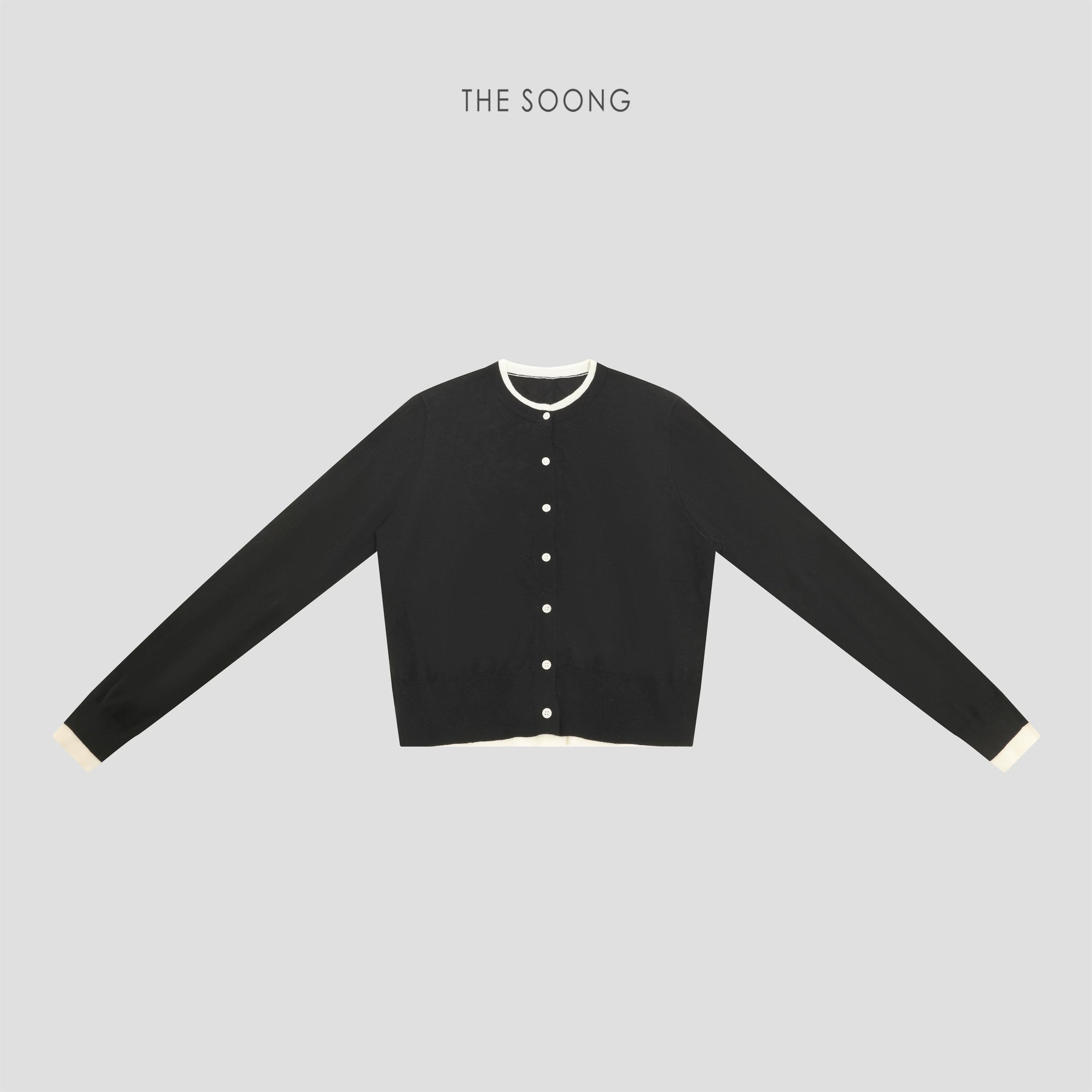 THESOONG/Spring Faux Two-Piece Wool Knit Cardigan Base Shirt Long Sleeve Slim Fit Women HWMY8491