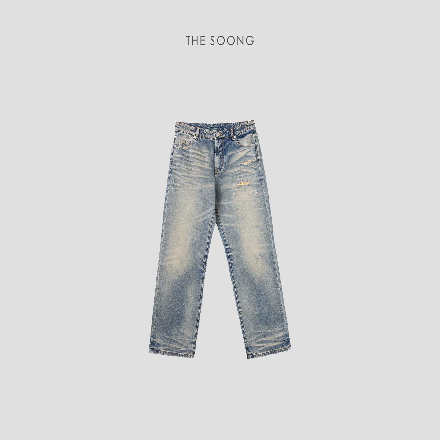 THESOONG/Medieval Distressed Vintage Straight-Leg Jeans Women's Washed Matte White, Non-Stretch Pants HBNZ7473