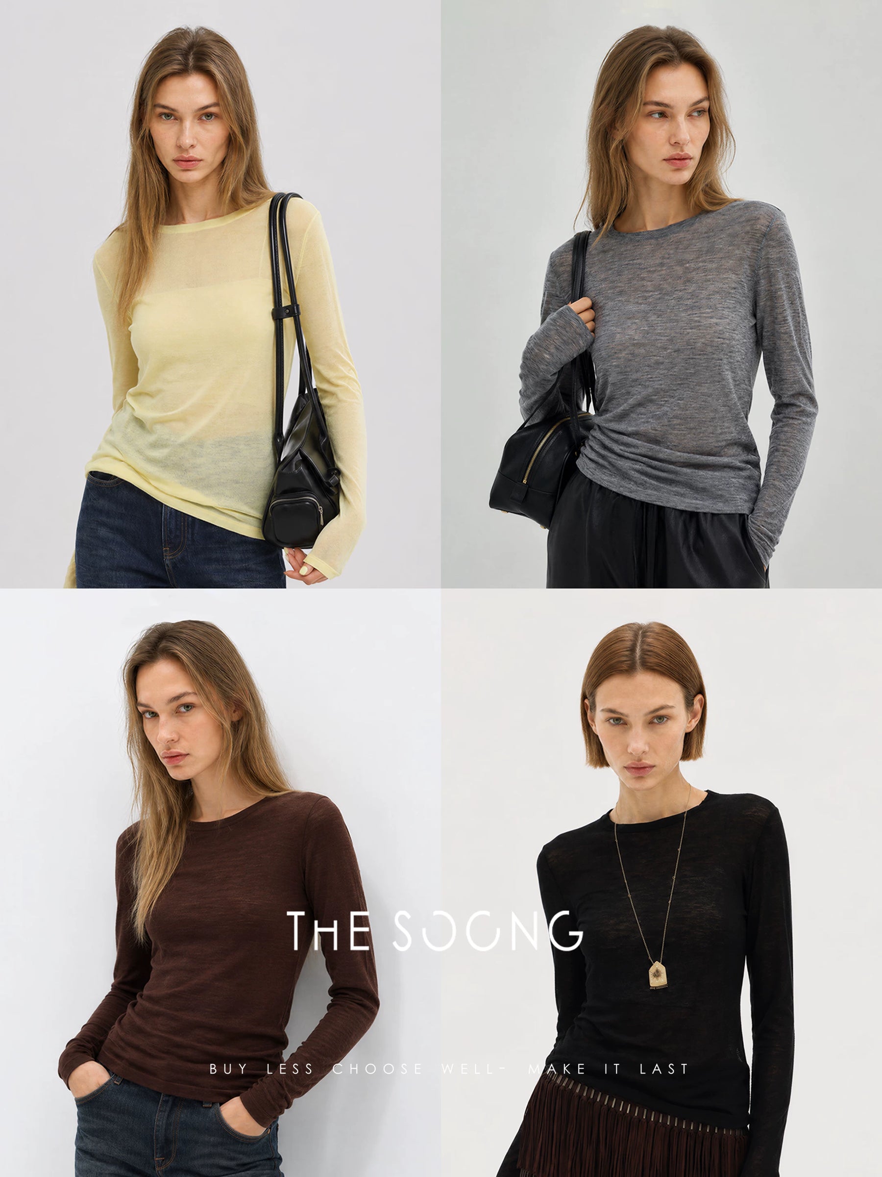 THESOONG/Simple Quality Sweater 80-Count Water-Soluble Wool Three-Strand Blended Soft Glutinous Skin-Friendly Long Sleeve Sweater for Women 9487