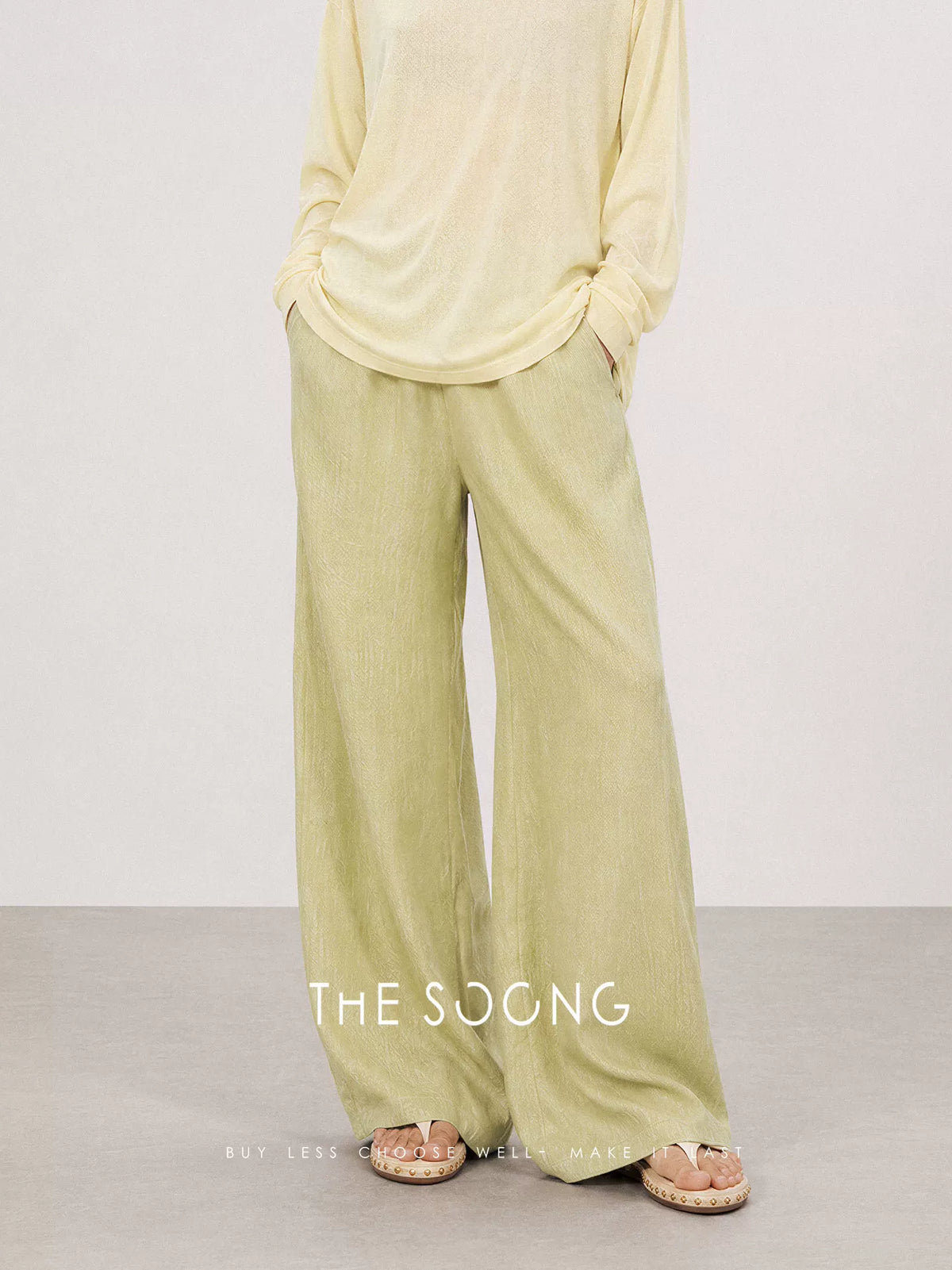 THESOONG / Lazy Relaxed Summer 100% Linen Draped Neat Wide-Leg Casual Pants for Women 9216