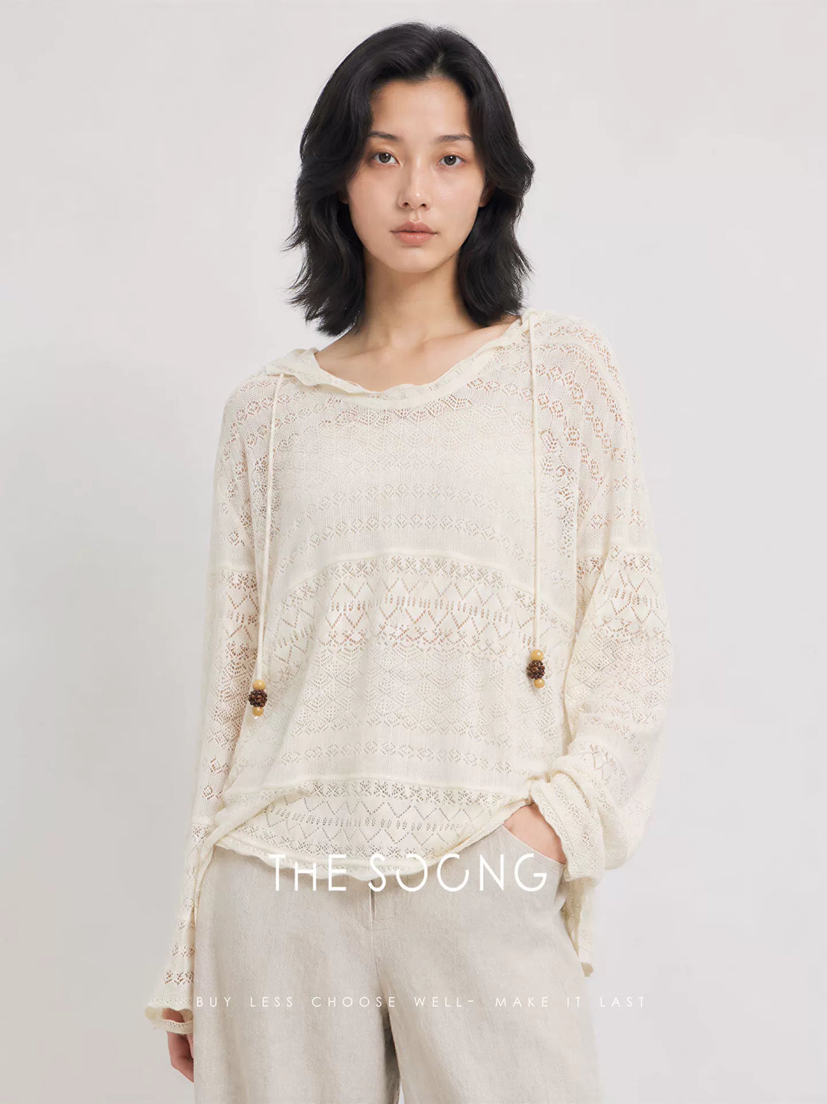 THESOONG/Modal Hollow Knit for Women, Long Sleeve Thin Summer Vacation Style Cardigan HWTX9308