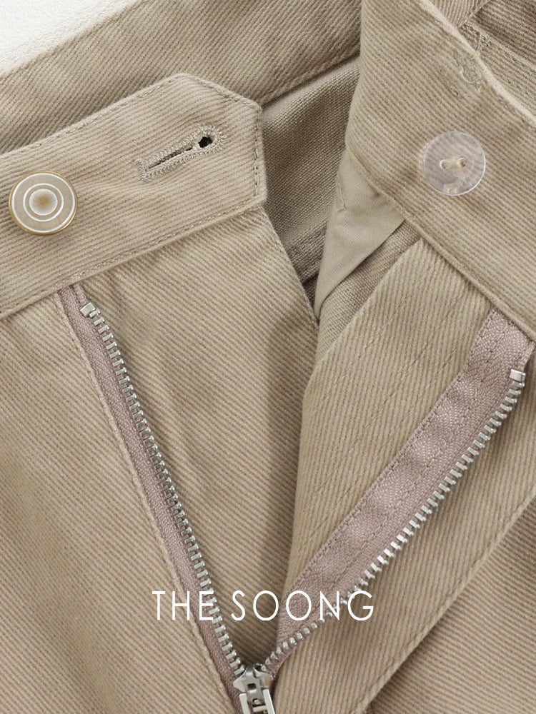 THESOONG/Sydney Pants Classic New Twill Mid-waist Zipper Non-stretch Wide-leg Casual Pants for Women 8947