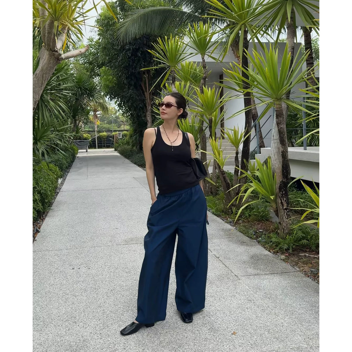 THESOONG/Slimming 100% Horse Cotton Wide Top and Narrow Bottom Tapered Women's Nine-Point Casual Pants 8649