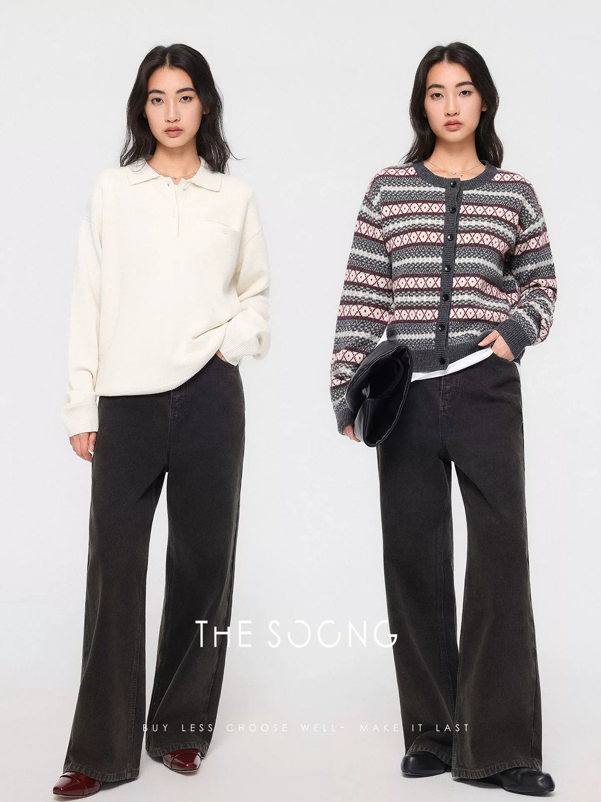 THESOONG / Custom Fabric 100% Pure Cotton Autumn and Winter Women's Vintage Mid-Rise Zipper Non-Stretch Jeans 8166