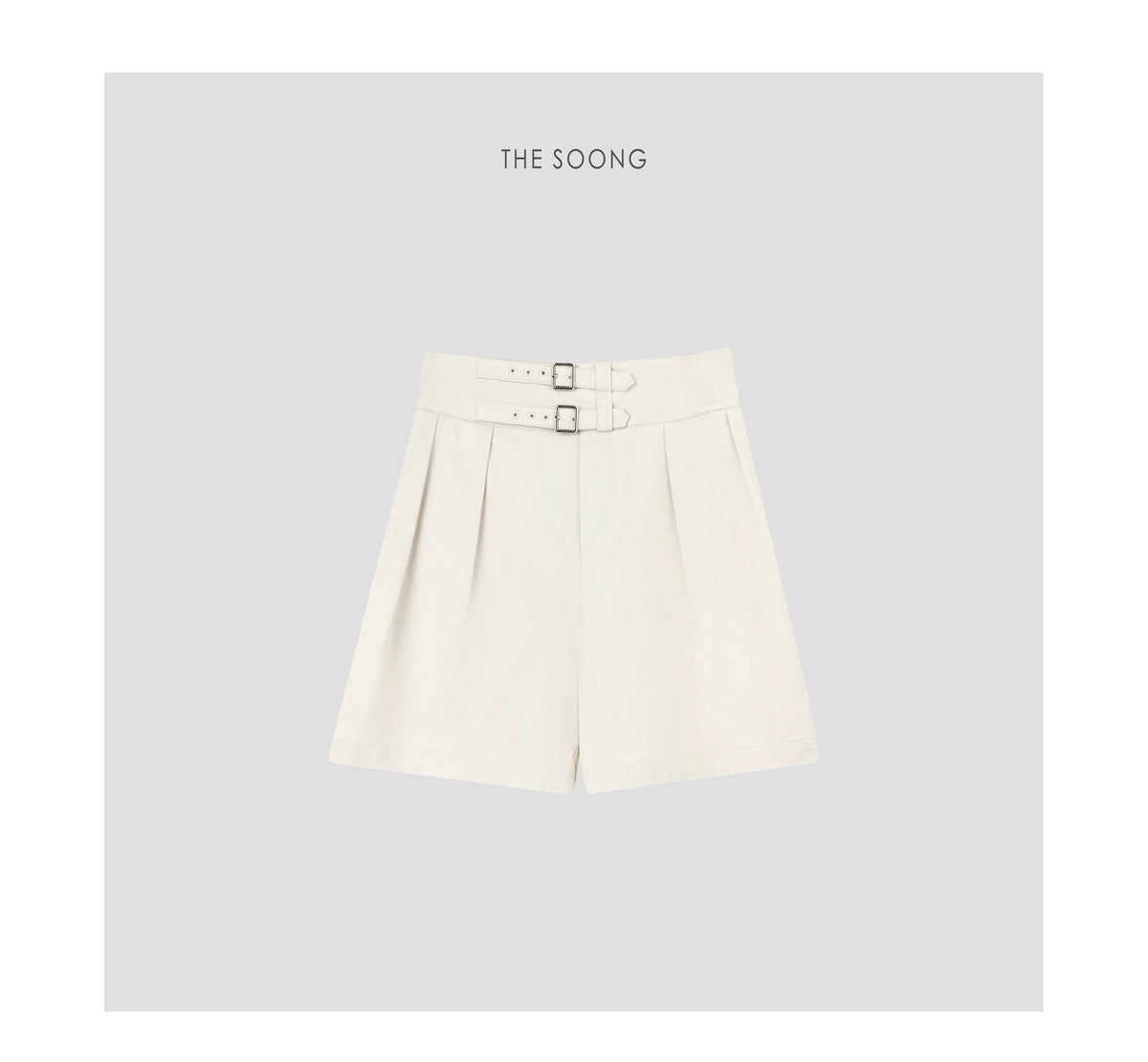 THESOONG/Wabi-Sabi Minimalism 100% Pure Cotton Dynamic Double Pleat Adjustable Buckle Shaping Mid-Rise Shorts 6850