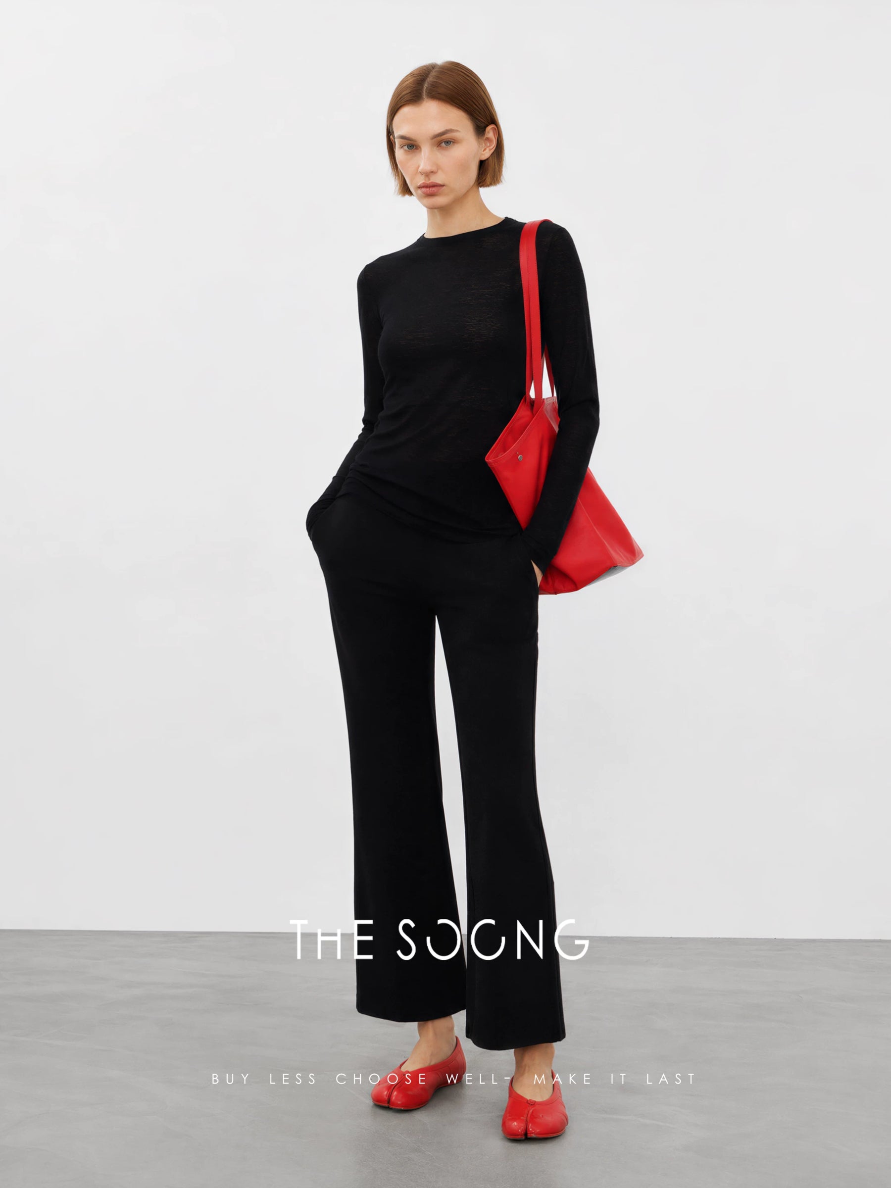 THESOONG/cloud elastic pants, multi-fiber blended comfortable elastic waist loose straight casual pants for women 9307