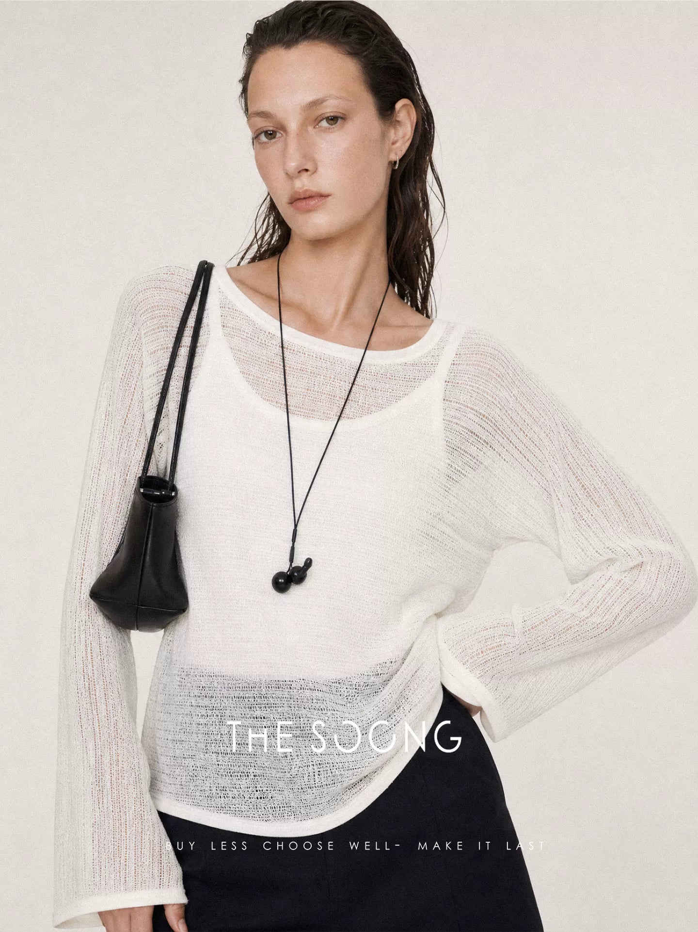 THESOONG/Breathable Texture Summer Linen Tencel Blend Hollow Long-Sleeve Sun-Protective Knit Shirt for Women 9120