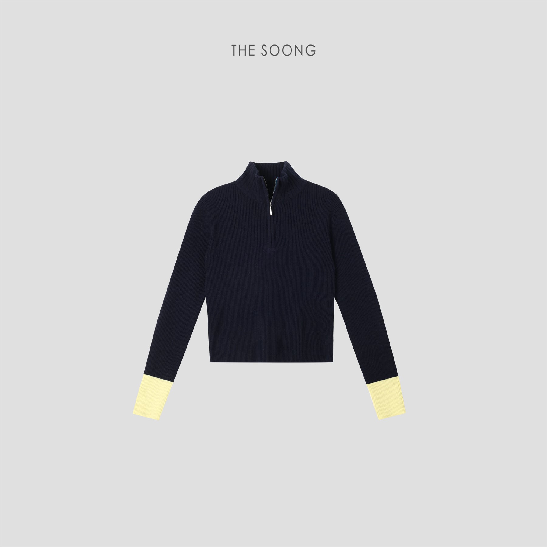 THESOONG / Early autumn new 100% merino wool 12G double-strand ribbed half-zip stand collar sweater 8985