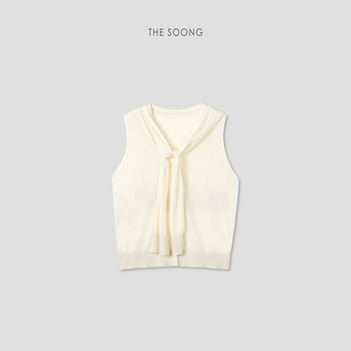 THESOONG/'Hazy Slightly Transparent' Acetate Tencel Fine Knit Sleeveless Vest and Shawl Two-Piece Set 9189