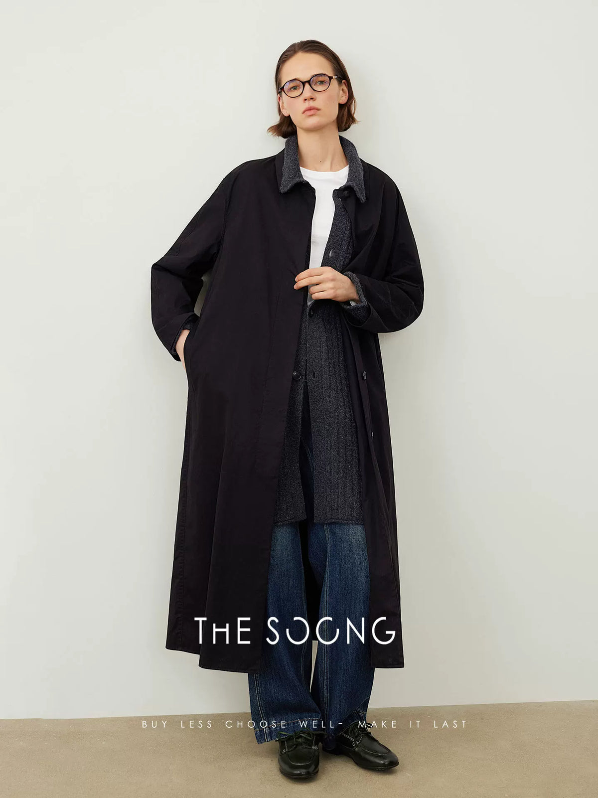 THESOONG/Minimalist Re-shaping 100% Cotton Heavy Washed Double Soft Line-Sense Trench Coat 6899