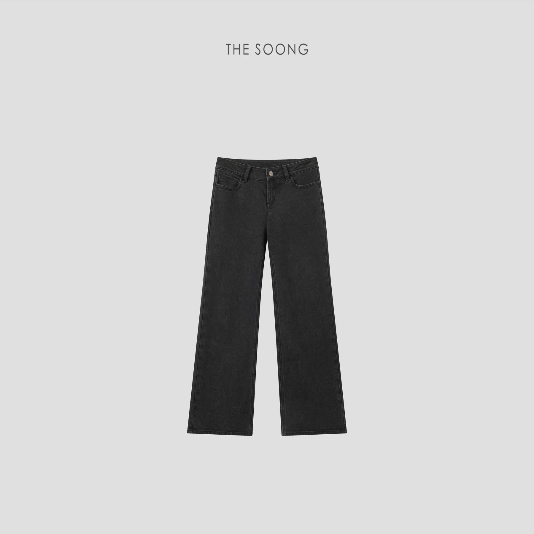 THESOONG / Black Cow Very Strong 2026 Early Autumn Black Gray High-Density Cotton Straight-Leg Slightly Flared Jeans for Women 8362