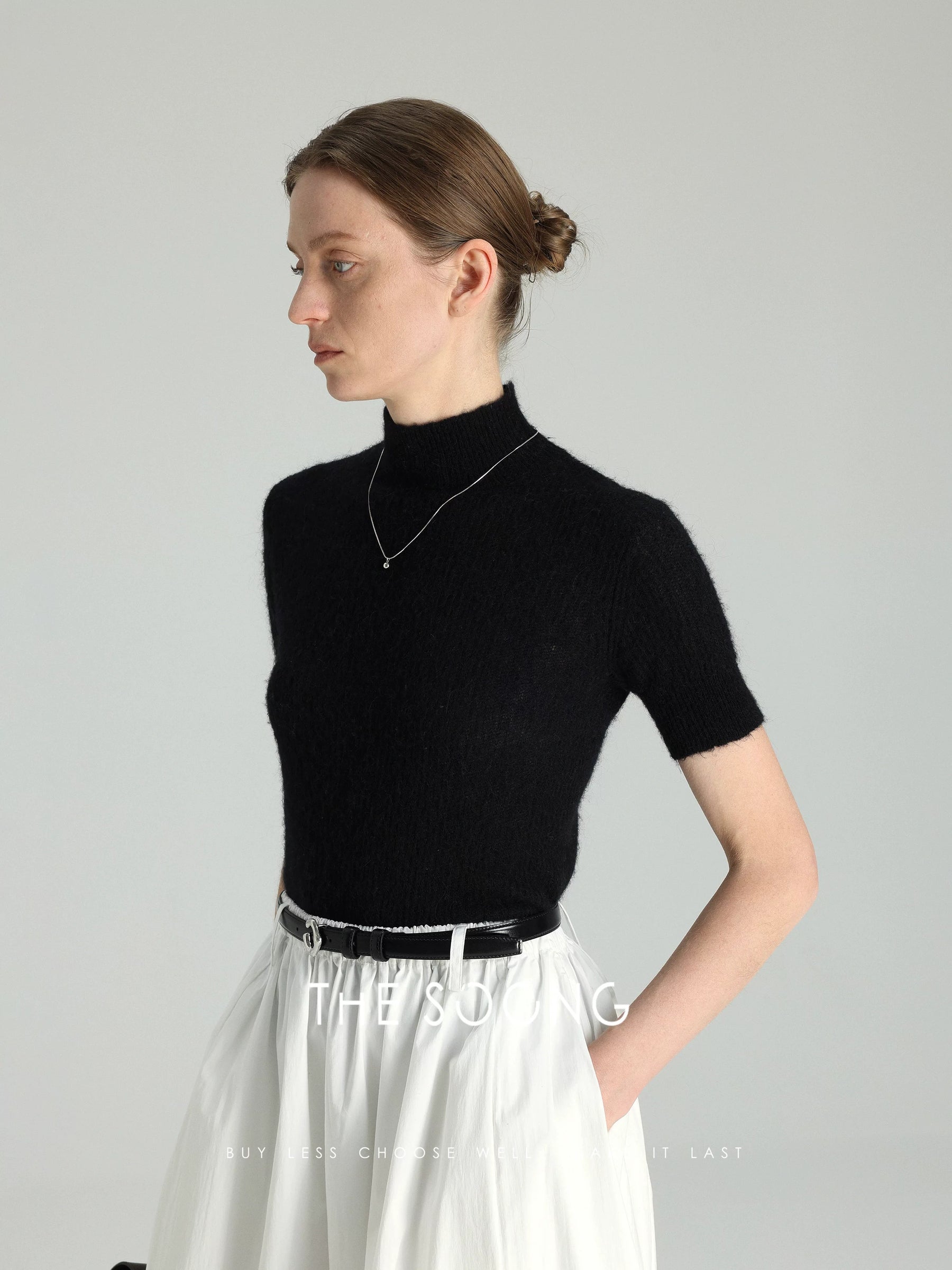 THESOONG/ 25th Anniversary Early Spring Series Alpaca Soft Semi-high Neck Plush Women's Short Sleeve Sweater 6202