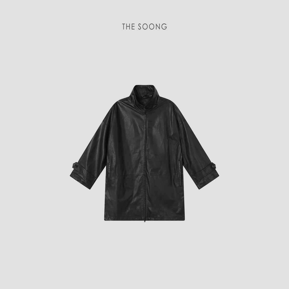 THESOONG/Obsidian Selected French Imported Lambskin Small Lapel Zipper Long Leather Jacket for Women 9360