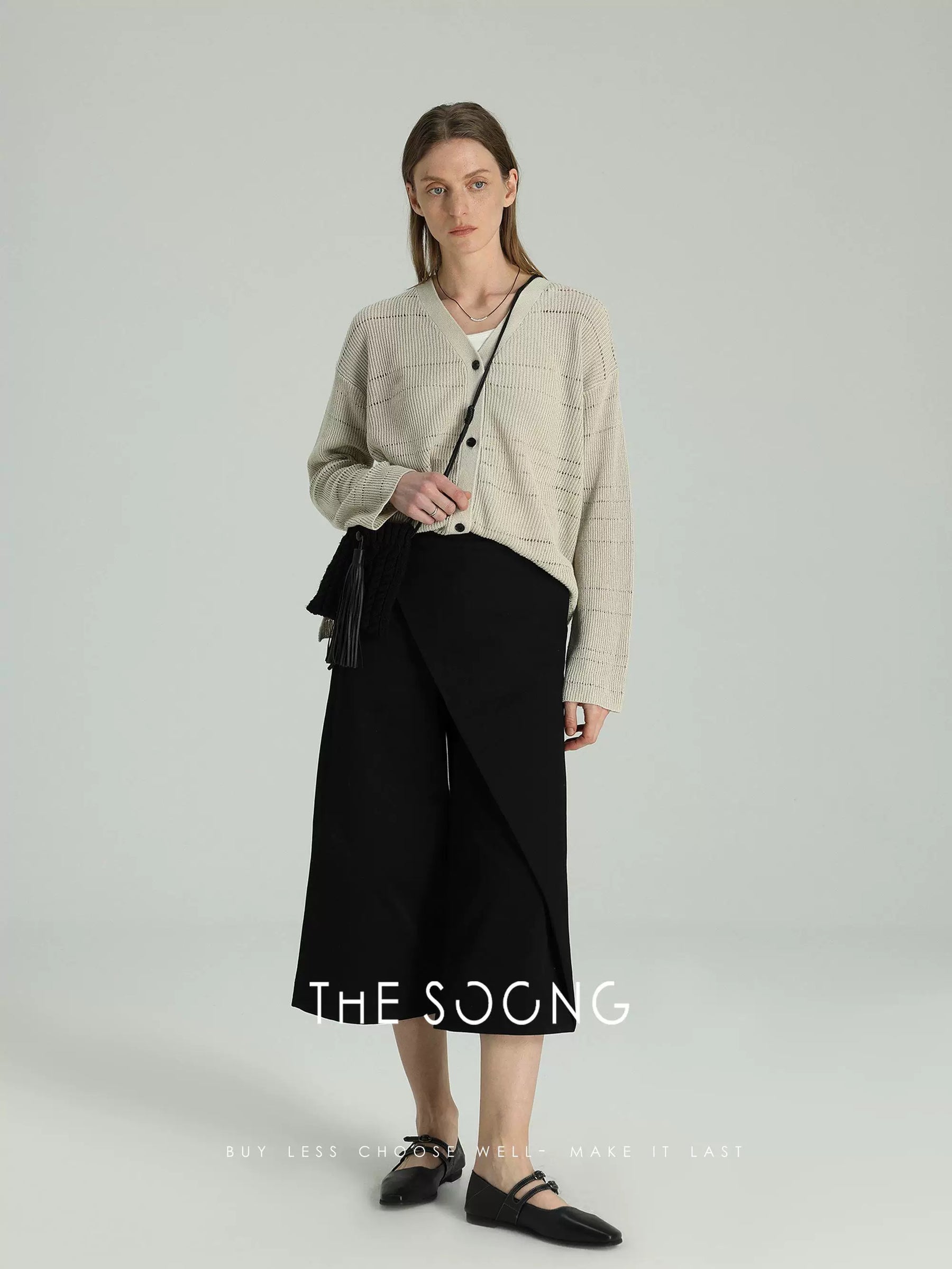 【Clearance 3】Yamamoto Pants Spring/Summer 100% cotton classic black irregular A-line cropped wide-leg pants 6478
