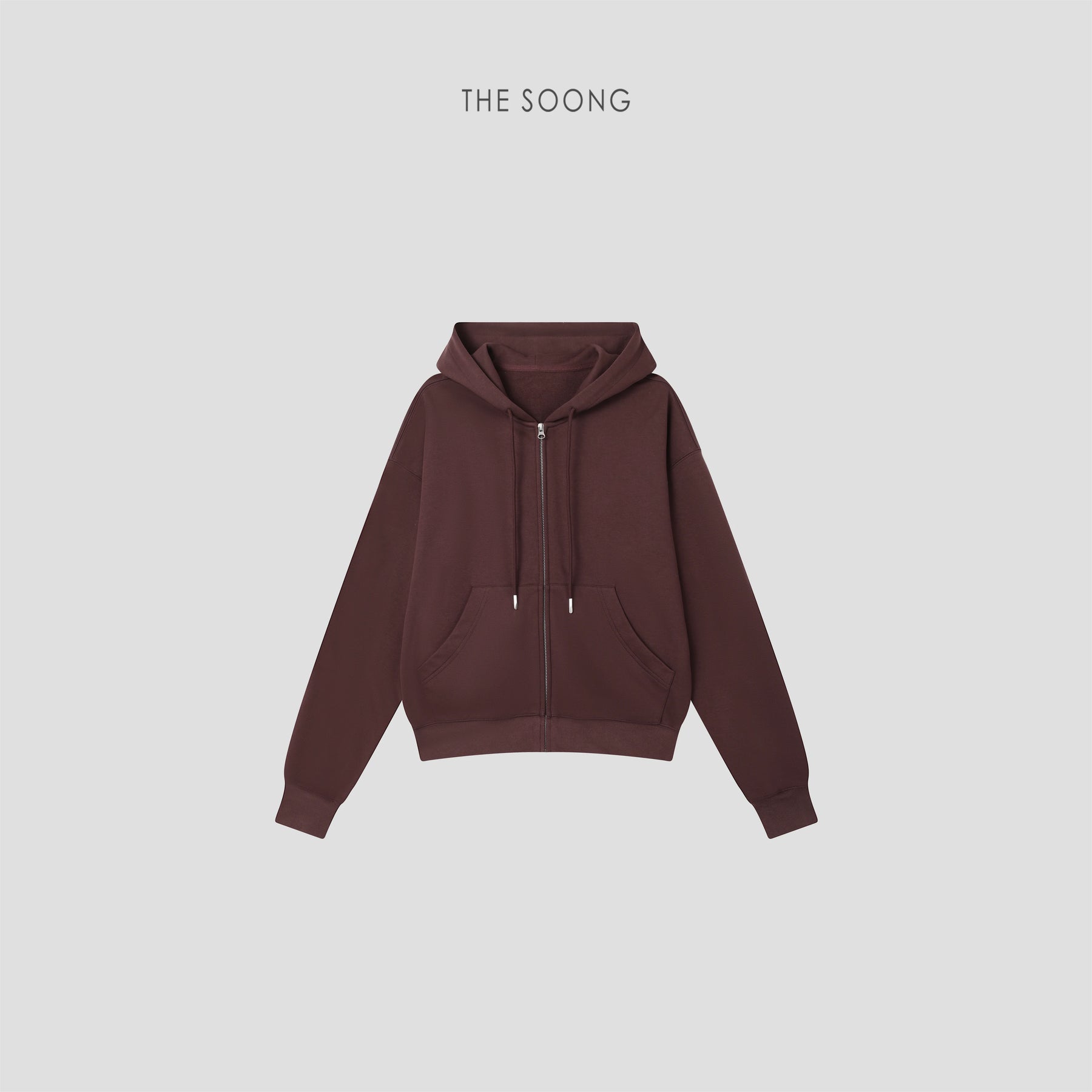 THESOONG/ Cloud mist flower grey selected cotton blend single-sided terry hoodie zip-up sweatshirt 9447