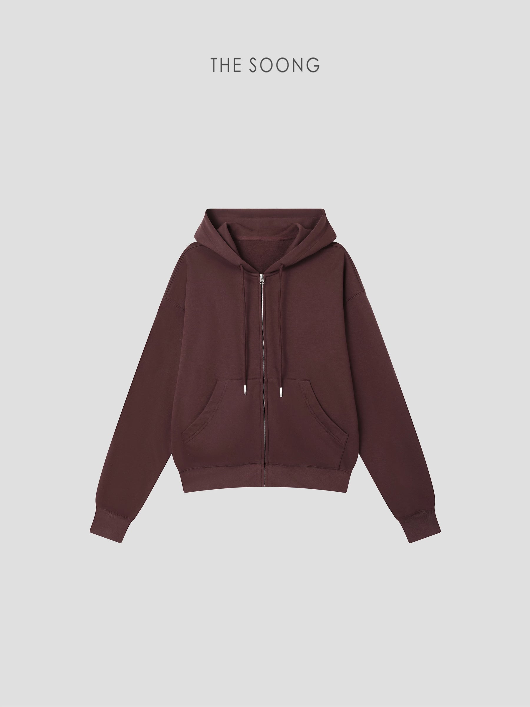 THESOONG/ Cloud mist flower grey selected cotton blend single-sided terry hoodie zip-up sweatshirt 9447