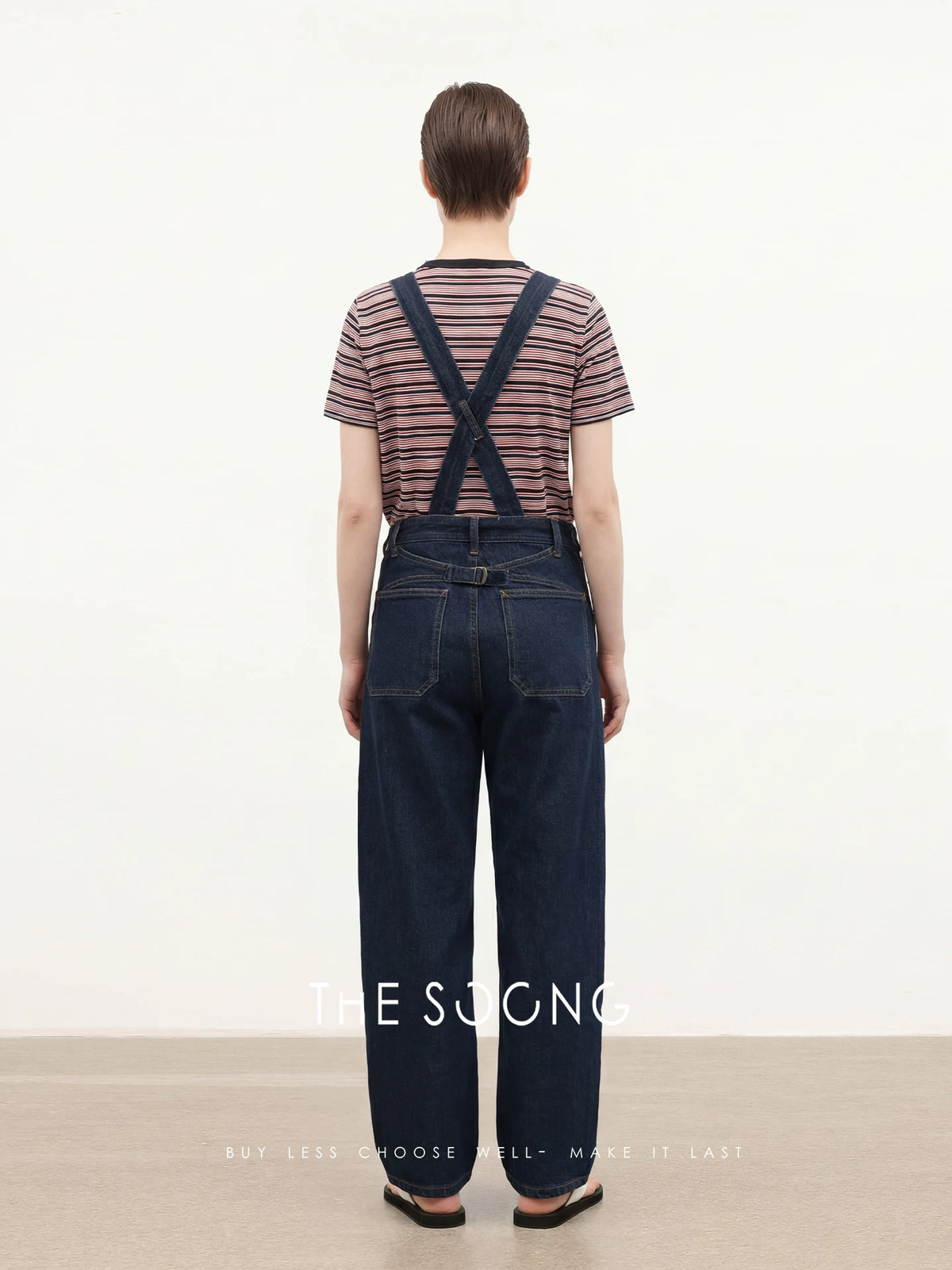 THESOONG/Casual Versatile Spring-Summer Detachable Strap High-waist Wide-leg Denim Jumpsuit for Women 8882