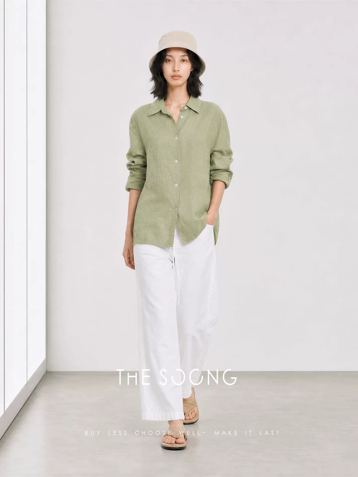 THESOONG/Luxury Coolness 100% Linen Natural Textured Line Thin Lapel Shirt for Women Summer 8846