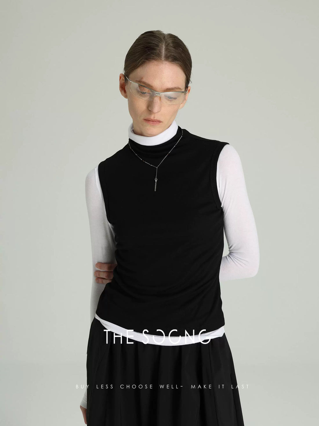 THESOONG/Minimal Moment Spring/Summer Knitted High-Neck Vest Comfortable Sleeveless Top for Women 6491
