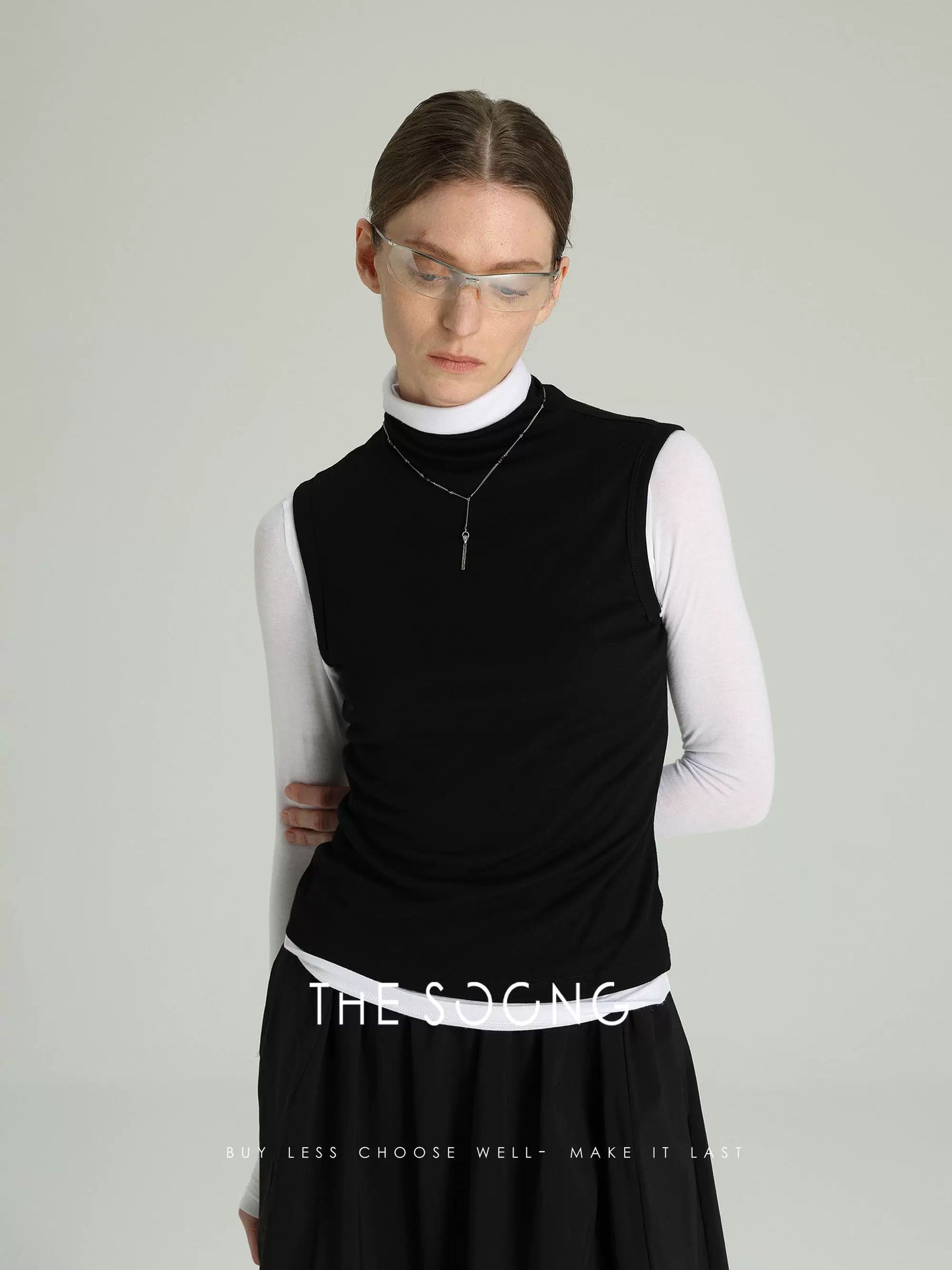 THESOONG/Minimal Moment Spring/Summer Knitted High-Neck Vest Comfortable Sleeveless Top for Women 6491